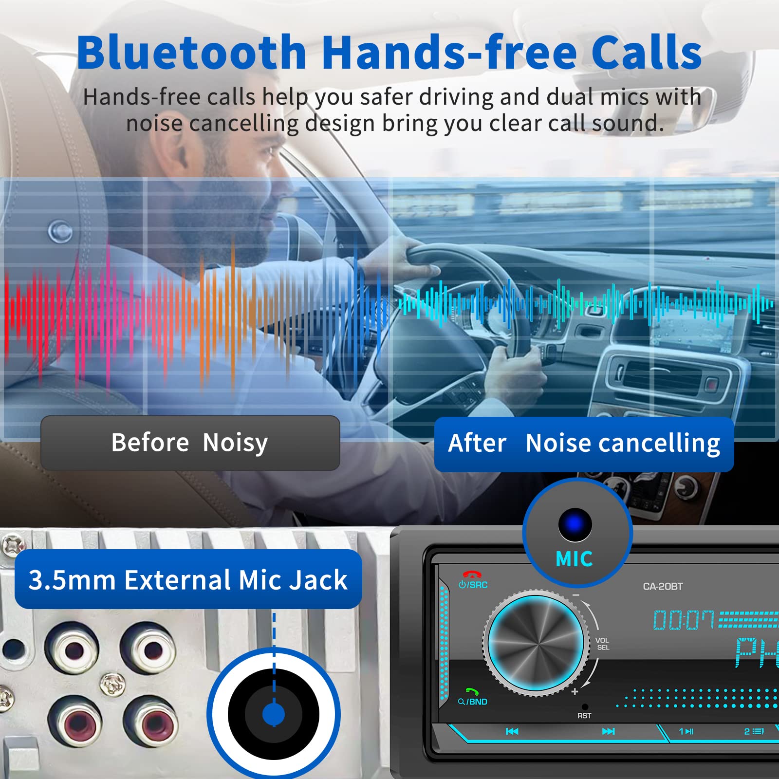 Single Din Car Stereo Receiver: Bluetooth Car Radio System   Marine Audio With Lcd Display | Fm Am | Usb Sd Aux Mp3 | App Remote