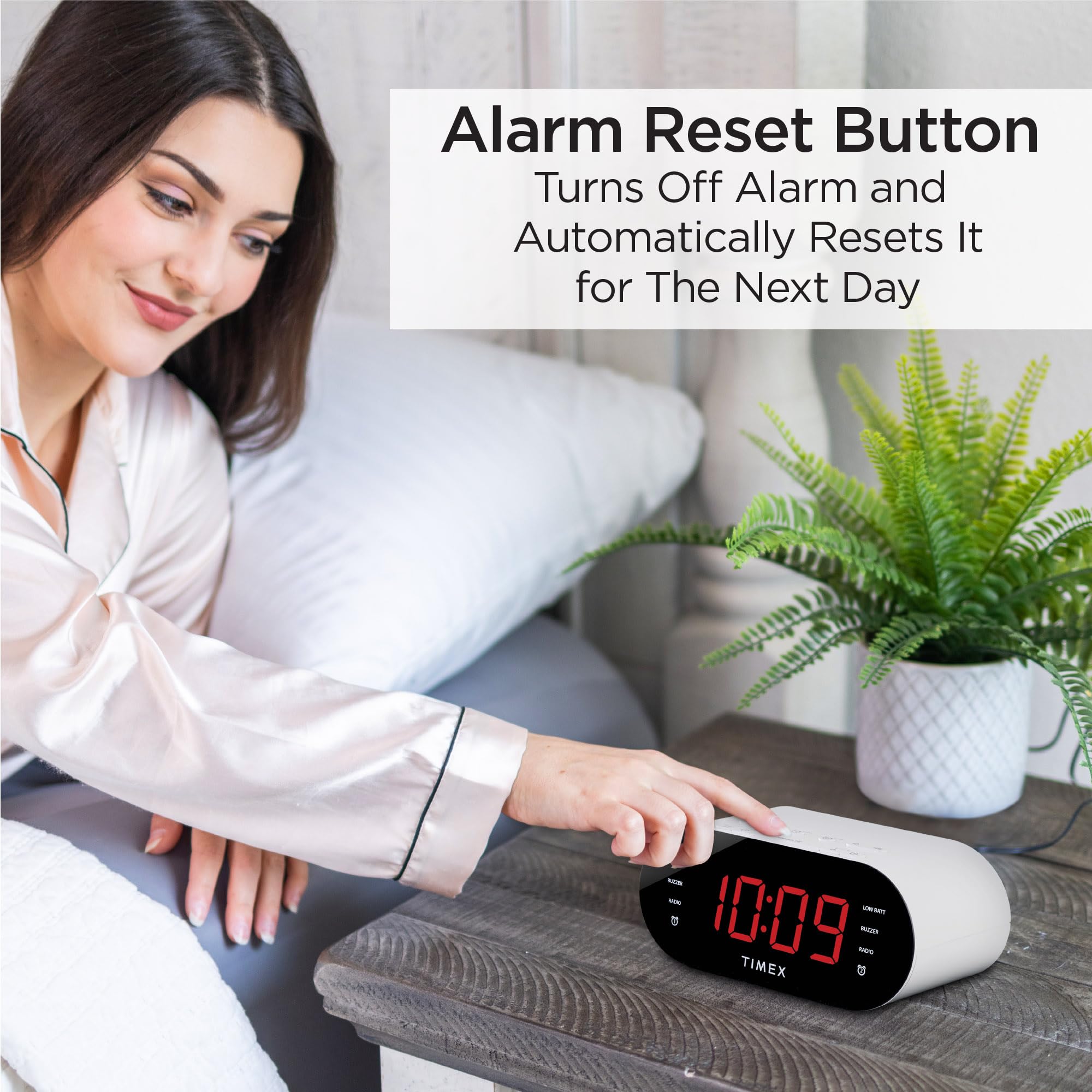 Timex Alarm Clock With Am/Fm Radio And 20 Station Presets, Digital Clock Radio With Dual Alarms, Programmable Timer, Snooze, Aux