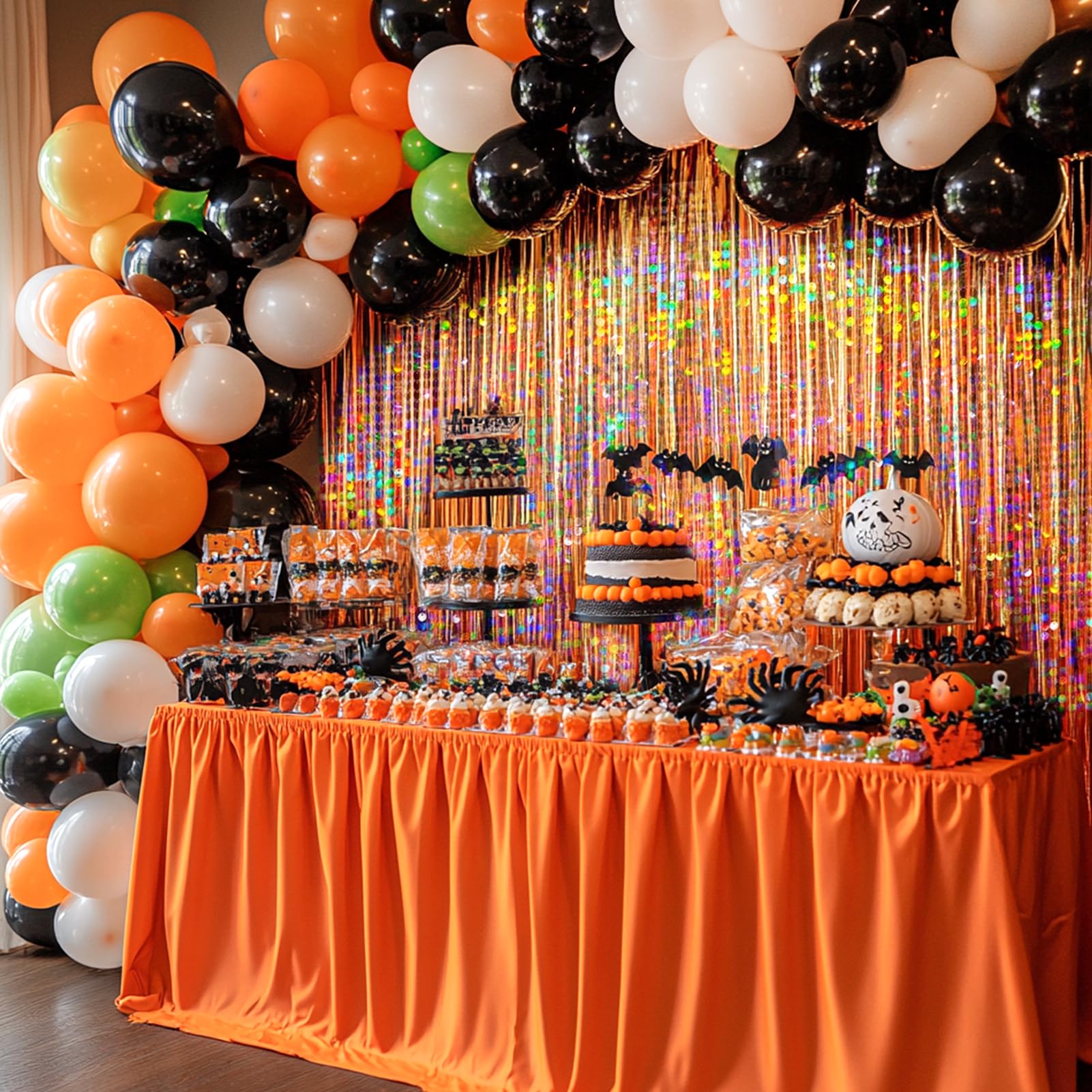 4 Packs Orange Foil Fringe Curtain, Orange Glitter Metallic Tinsel Backdrop For Birthday, Wedding, Baby Shower, Halloween, Thank