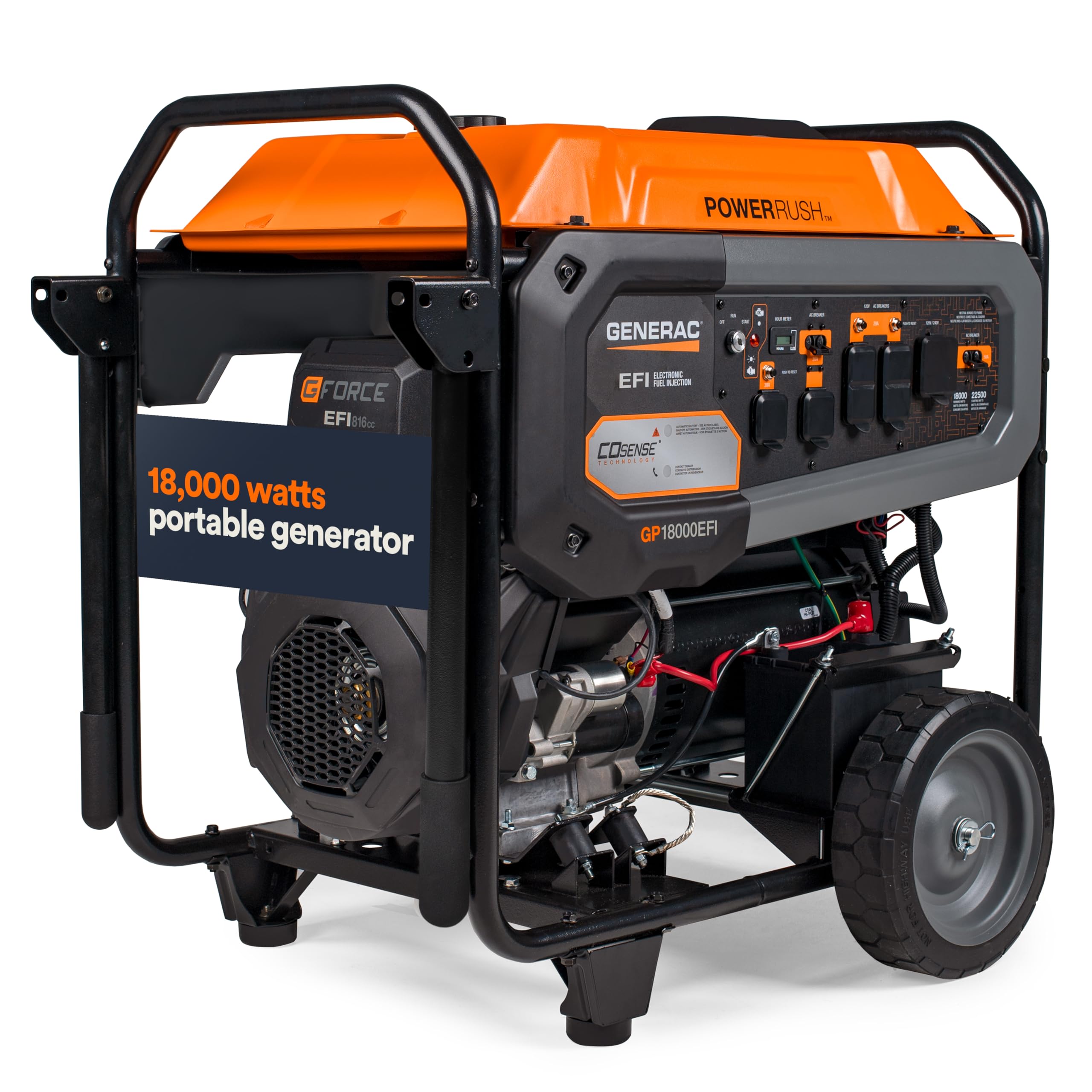 Generac 8917 Gp18000Efi 18,000 Watt Gas Powered Electric Start Portable Generator With Cosense & Efi Engine, Transfer Switch Com