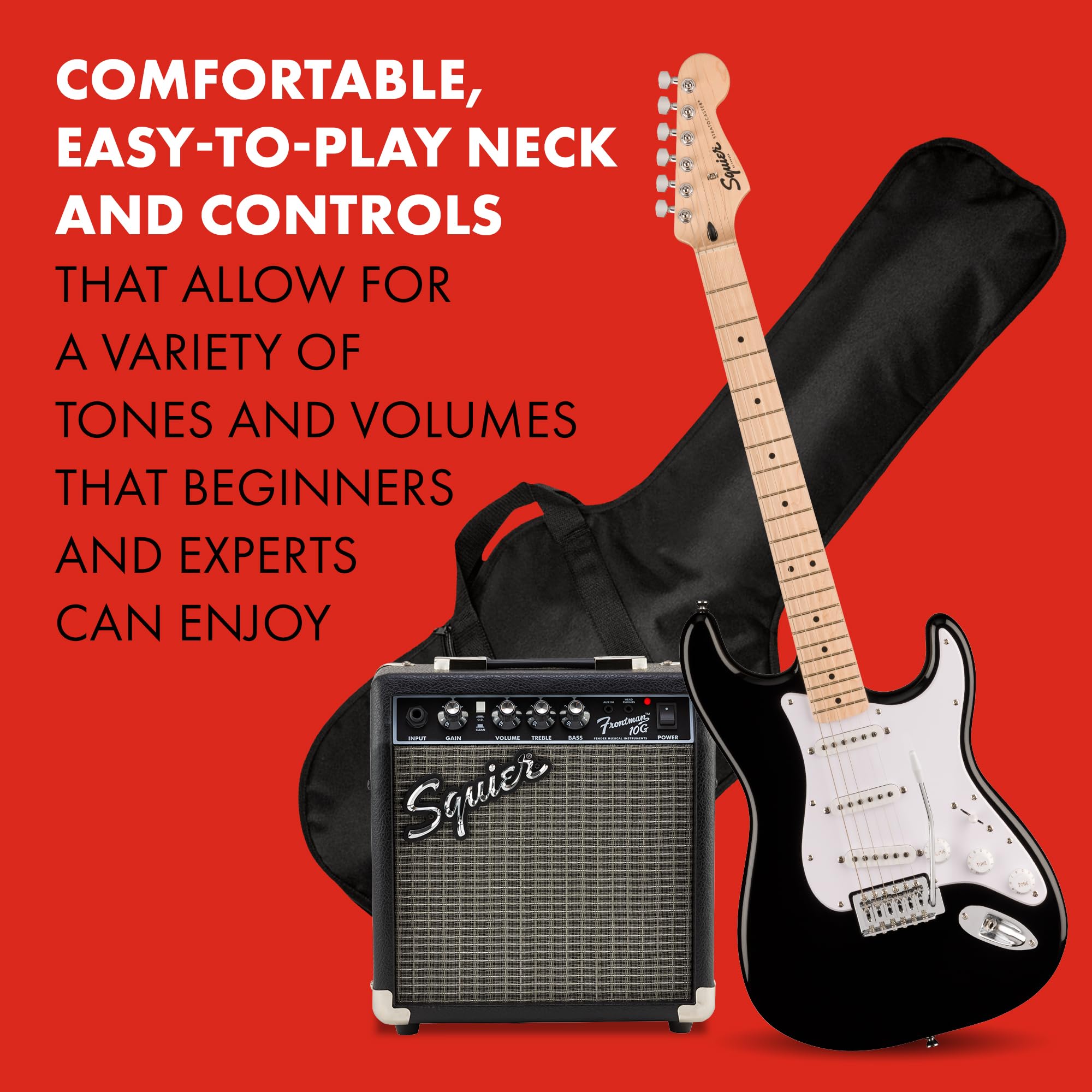 Squier By Fender Electric Guitar Kit, With 2 Year Warranty, Sonic Stratocaster, Maple Fingerboard, Black, Poplar Body, Maple Nec