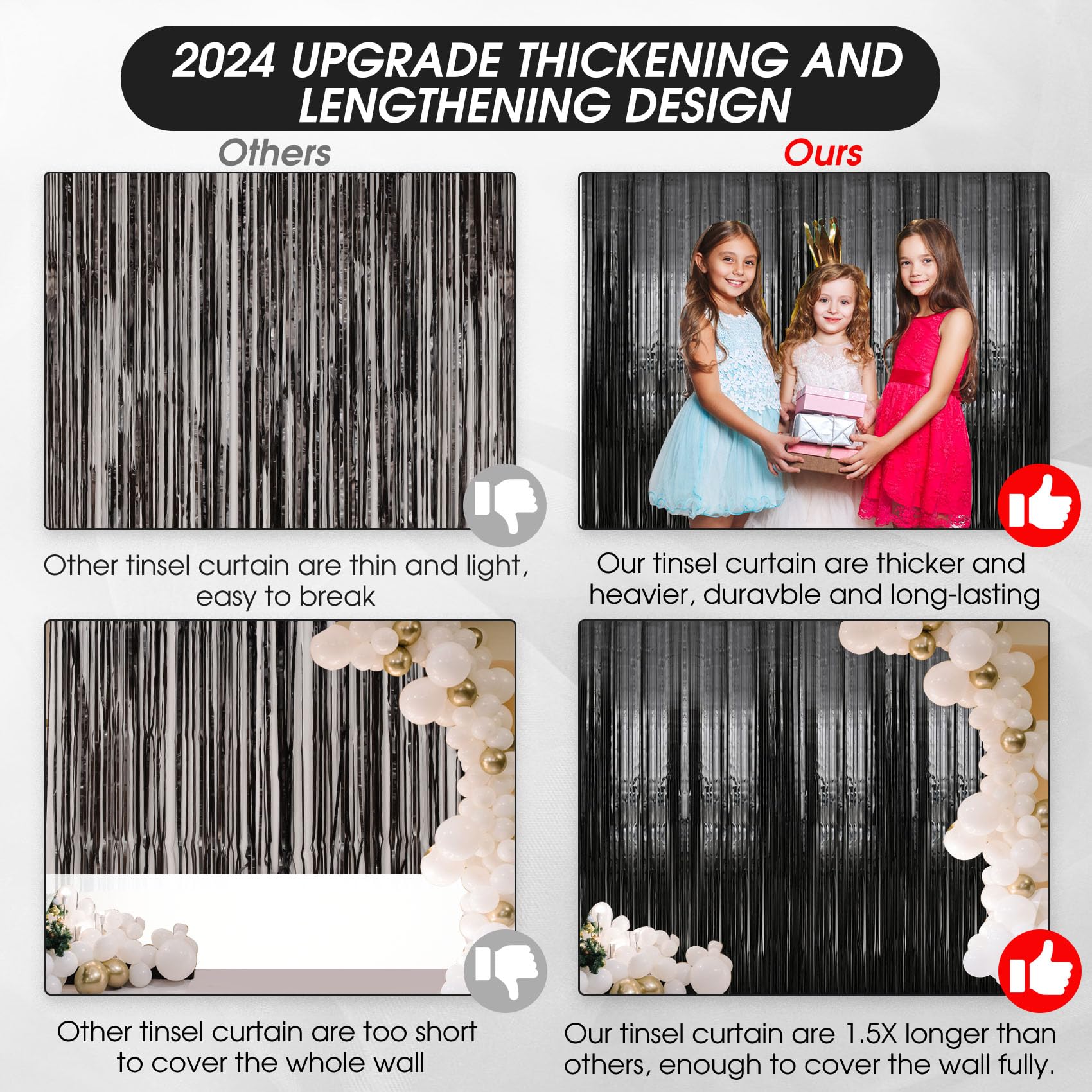 Tenlaitech 3 Pack 3.3 X 9.9 Ft Black Foil Fringe Backdrop Curtain, Streamer Backdrop Curtains, Streamers Birthday Party Decorati