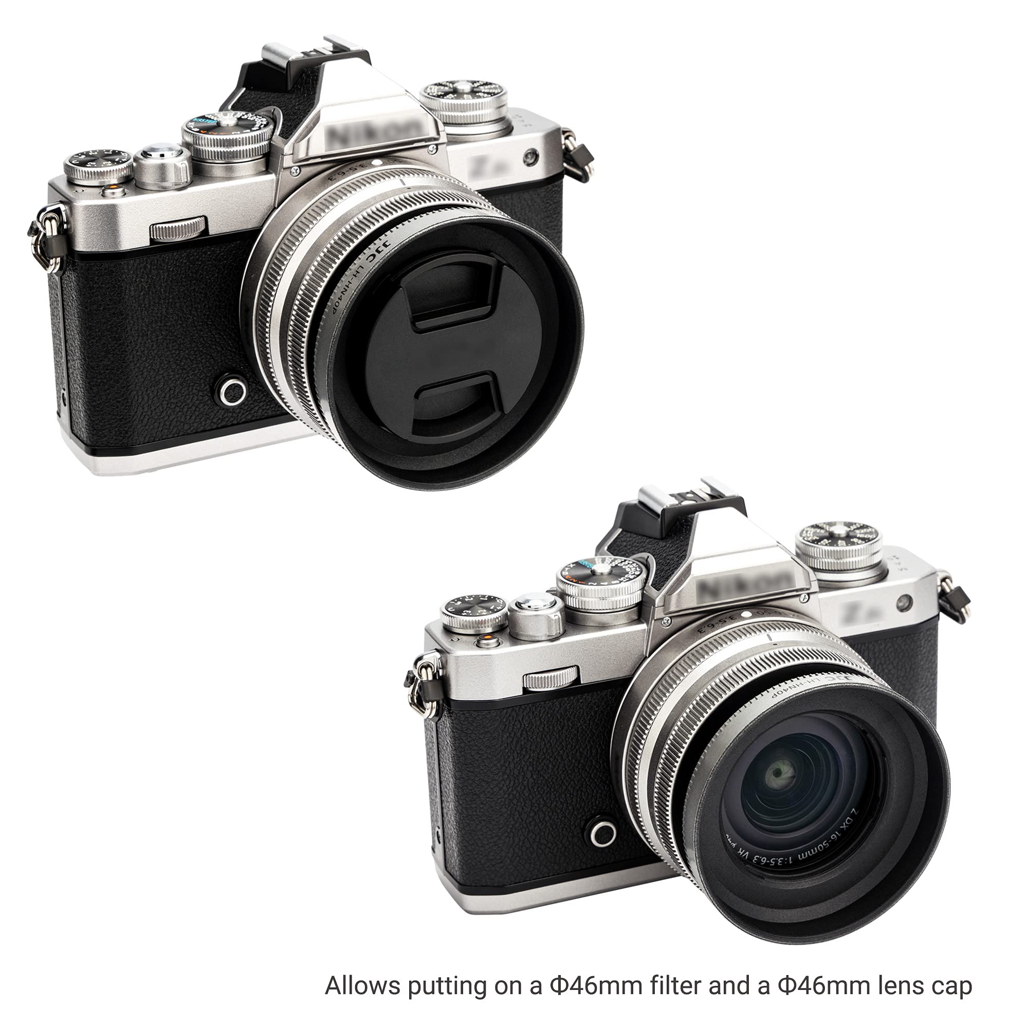 Silver Screw In Lens Hood Shade For Nikon Z Dx 16 50Mm F/3.5 6.3 Vr Lens On Nikon Z Fc Zfc Z50 Replaces Nikon Hn 40 Lens Hood Al