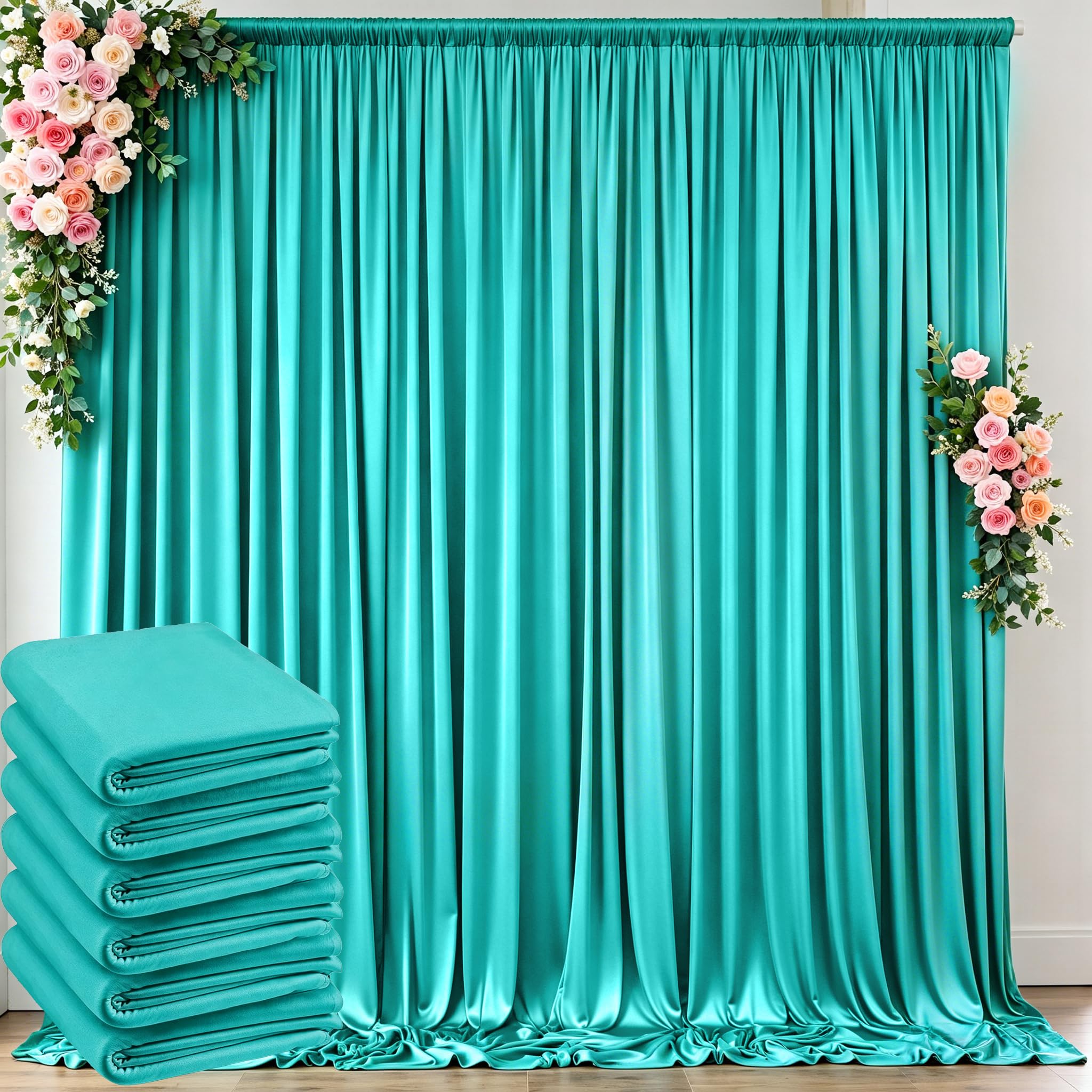 10 ft x 30 ft Wrinkle Free Turquoise Backdrop Curtain for Parties, Thick Polyester Teal Photo Backdrop Drapes,6 Panels 5ft x 10f
