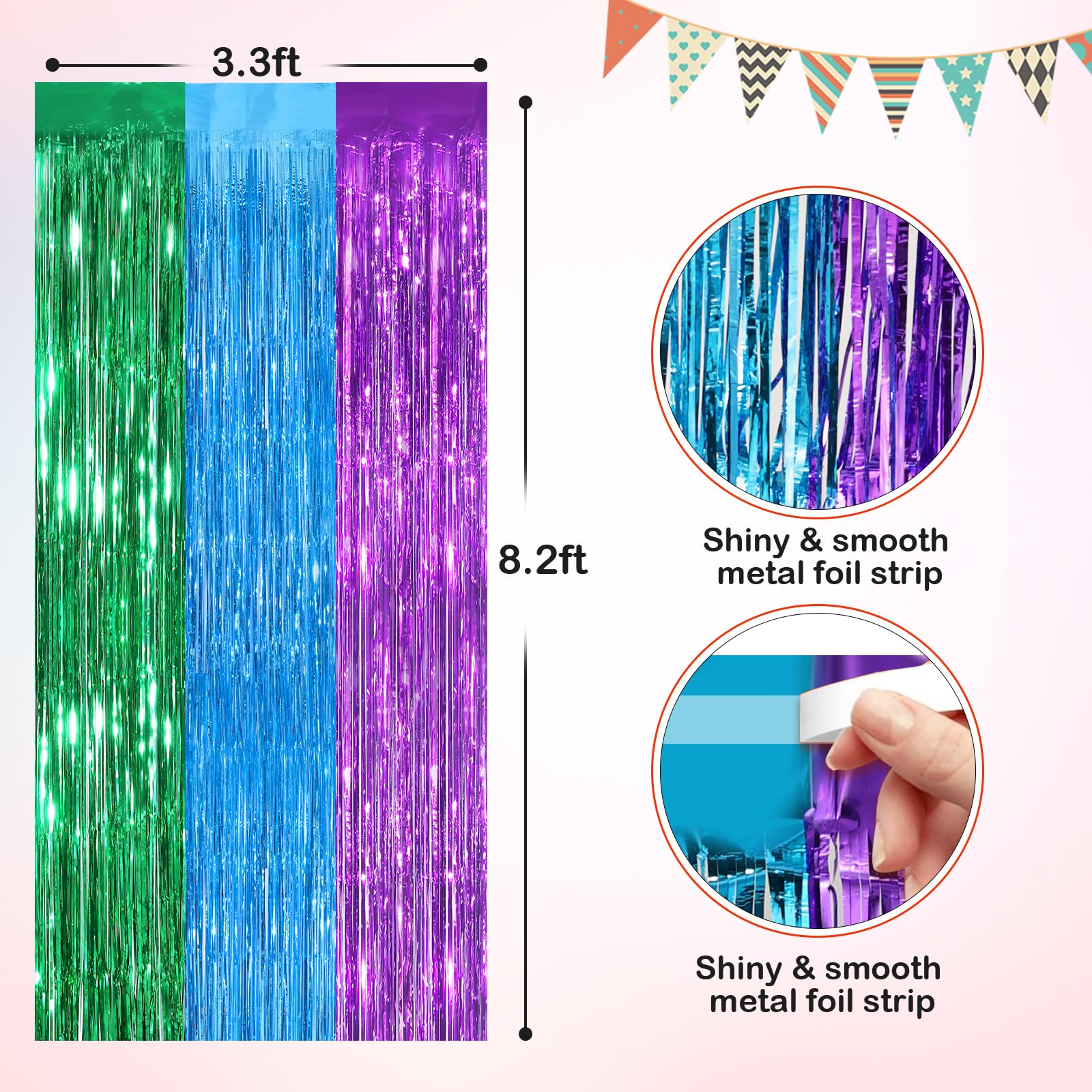 Rainbow Metallic Tinsel Foil Fringe Curtains, 2 Pack 3.3X8.3 Feet Party Streamer For Birthday Party Decorations, Halloween Decor