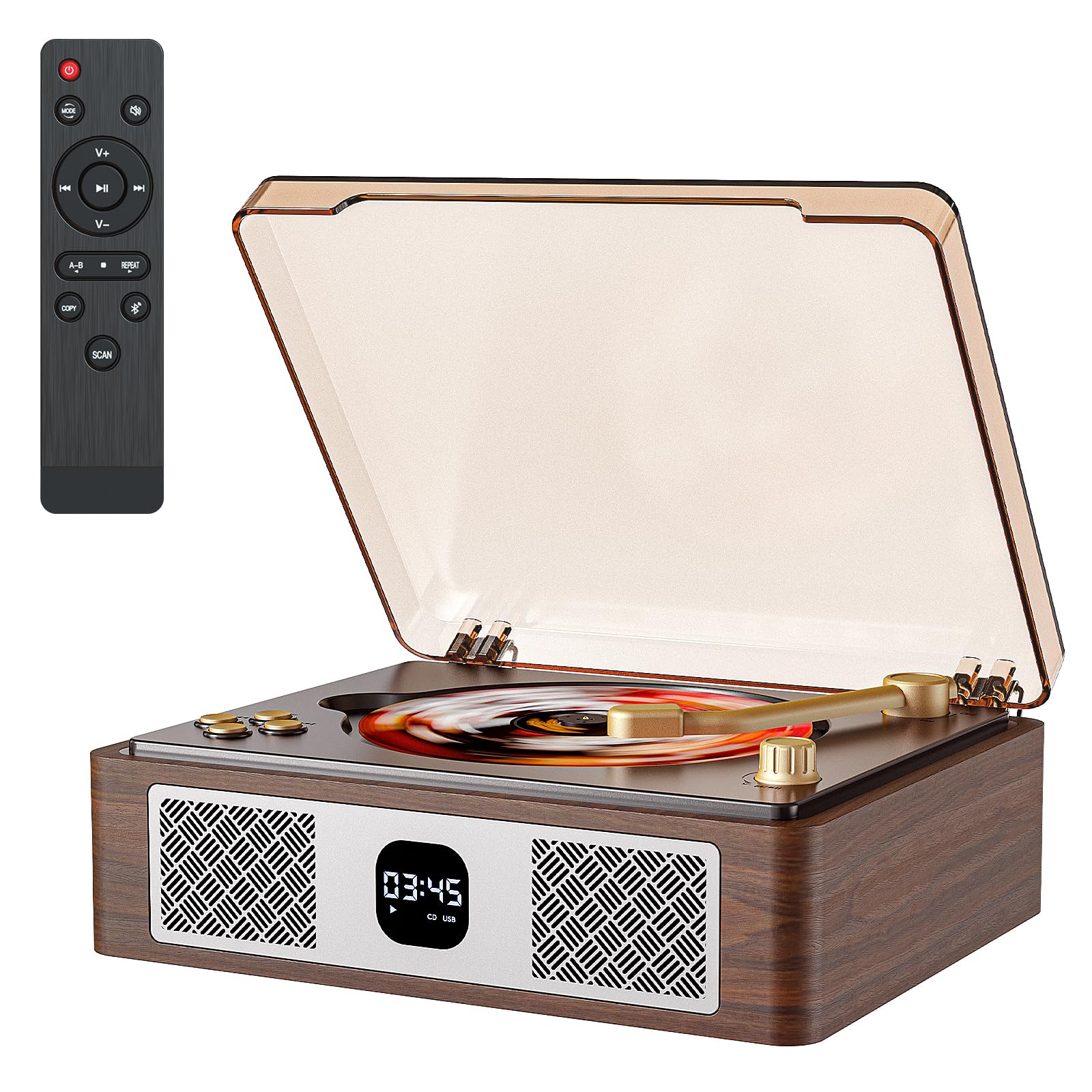 CARONSORT Retro Cd Player Can Rip to USB,Nostalgic Bluetooth CD Player for Home,Built-in Speakers with LCD Screen,Supports Coaxi