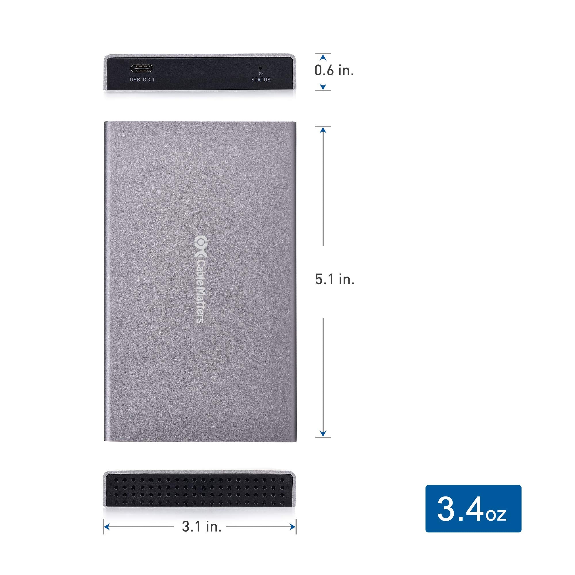 Cable Matters Premium Aluminum 10Gbps Gen 2 USB C Hard Drive Enclosure for 2.5' SSD/HDD with USB C and USB A Cables   Thunderbolt 4 / USB4 / Thunderbolt 3 Port Compatible with MacBook Pro, MacBook Air