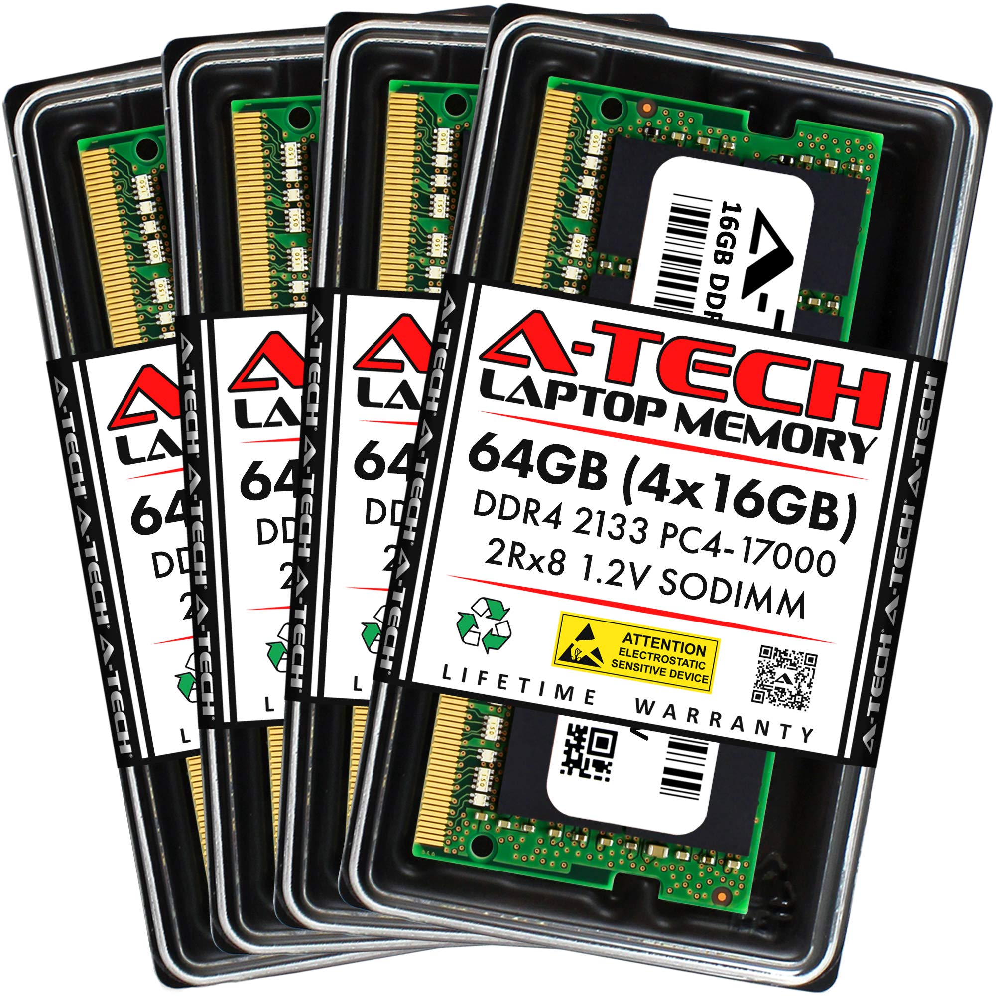 A Tech 64Gb (4X16Gb) Ddr4 2133 Mhz Sodimm Pc4 17000 (Pc4 2133P) Cl15 2Rx8 Non Ecc Laptop Ram Memory Modules