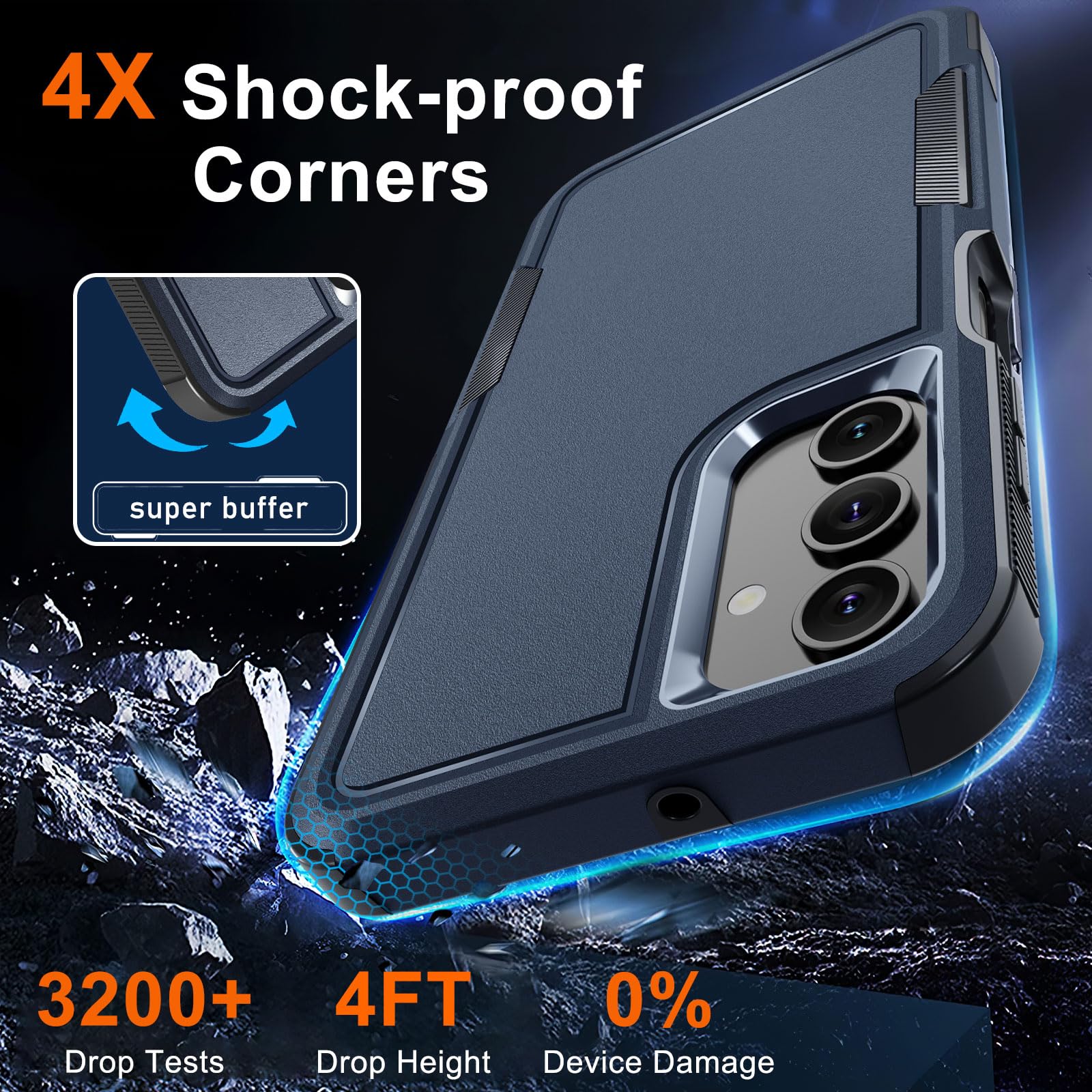 Rmocr Case For Samsung Galaxy A15 5G, Full Body Heavy Duty Rugged Shockproof Protective Phone Cover With Lanyard Strap, Tempered