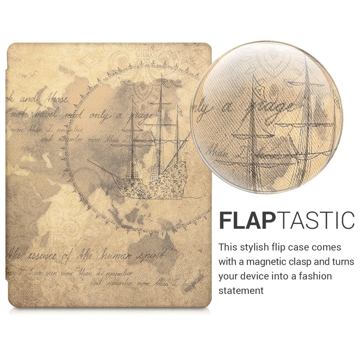 Kwmobile Case Compatible With Kobo Aura H2O Edition 2 Case - Ereader Cover - Travel Vintage Brown/Light Brown