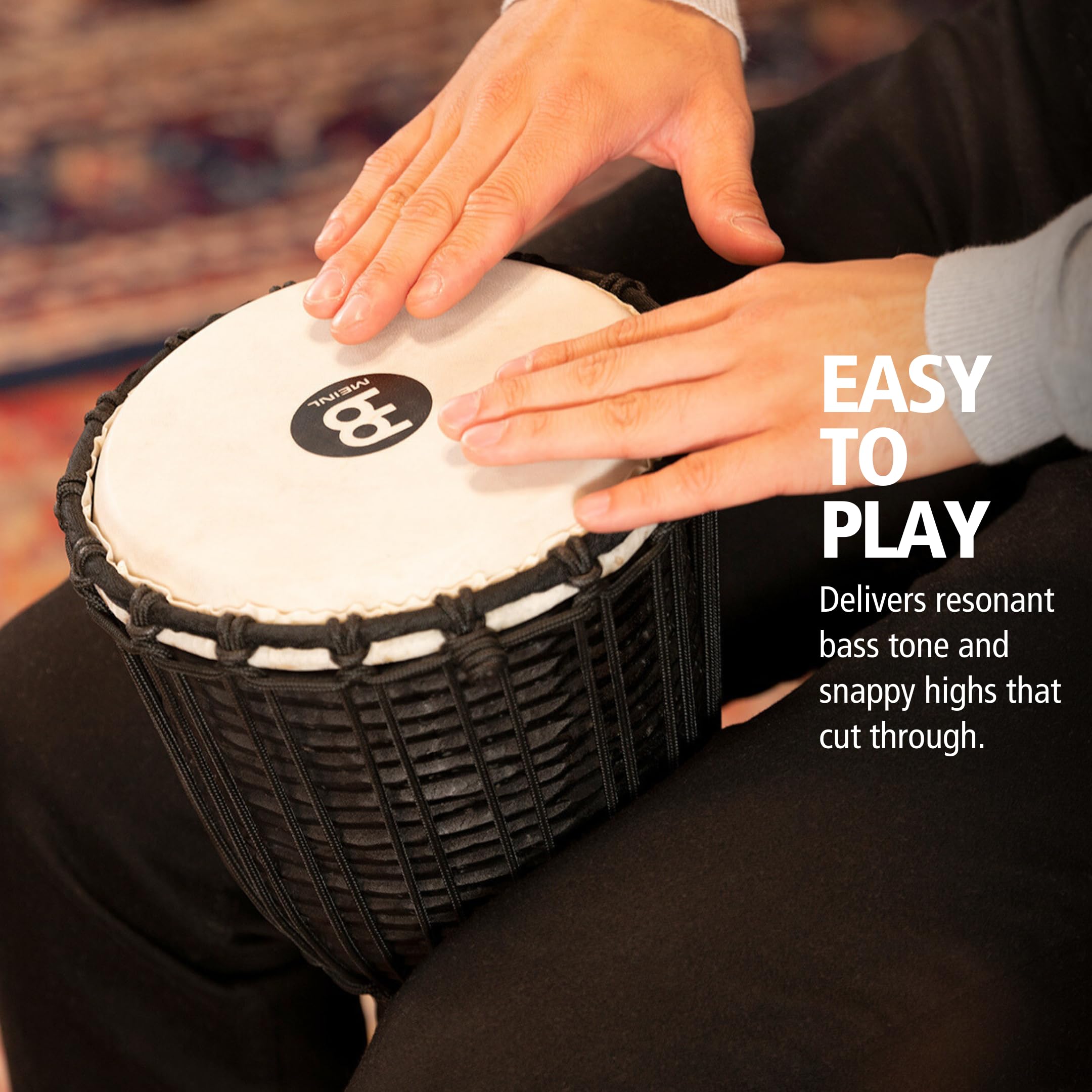 Meinl Percussion Djembe Hand Drum Circle Instrument, Carved Mahogany Headliner Series   Not Made In China   African Mali Weave R