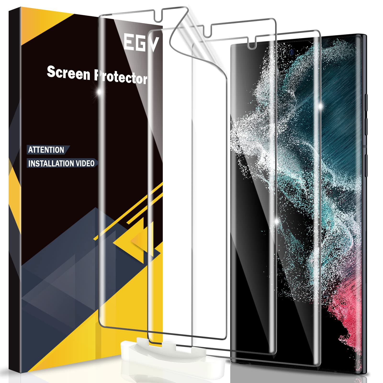 Egv [3 Pack] Screen Protector For Samsung Galaxy S22 Ultra 5G, 3D Curved Full Coverage Soft Tpu Film [Support Fingerprint Reader