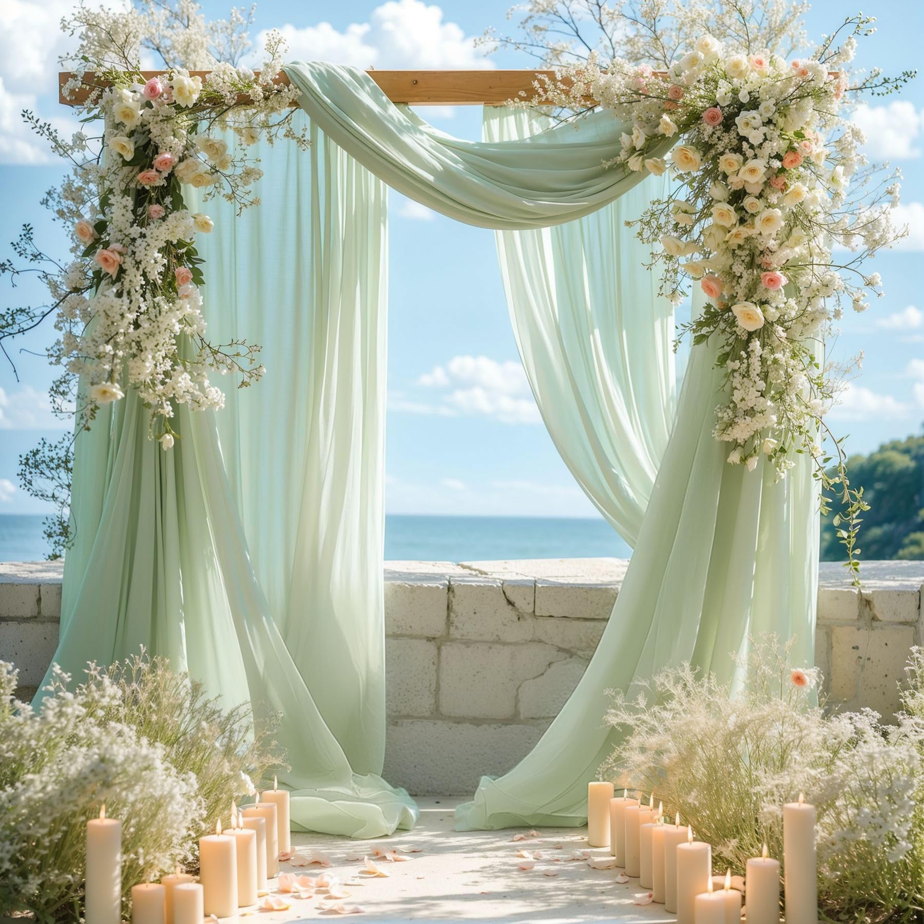 Wedding Arch Draping Fabric 2 Panels 19Ft Sage Green Drapes For Backdrop Wedding Ceremony Reception Decorations Sheer Fabric For