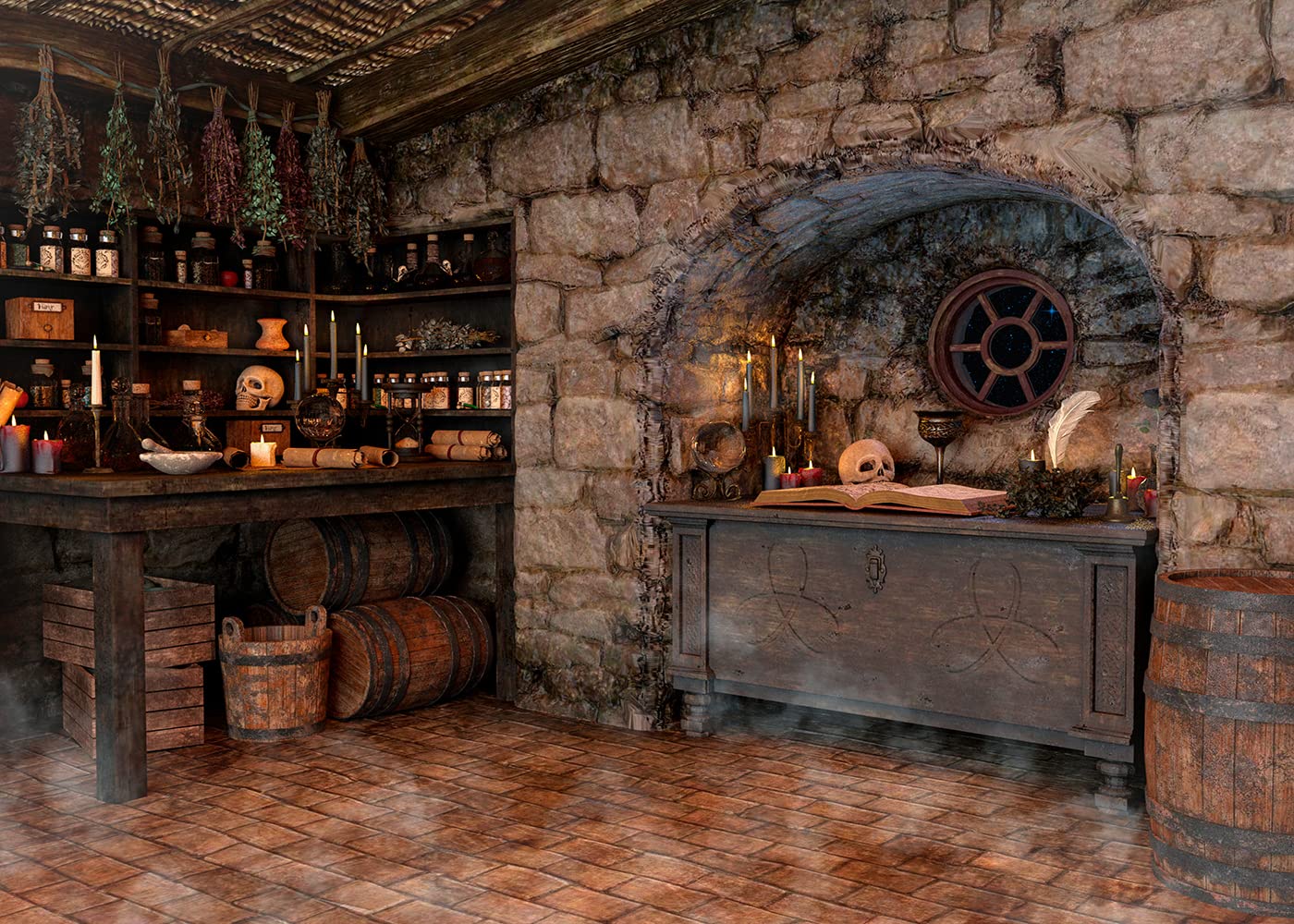 Halloween Magic Photography Backdrop Witch'S Kitchen Themed Spooky Retro Party Background Mid Century Vintage Decorations Portra