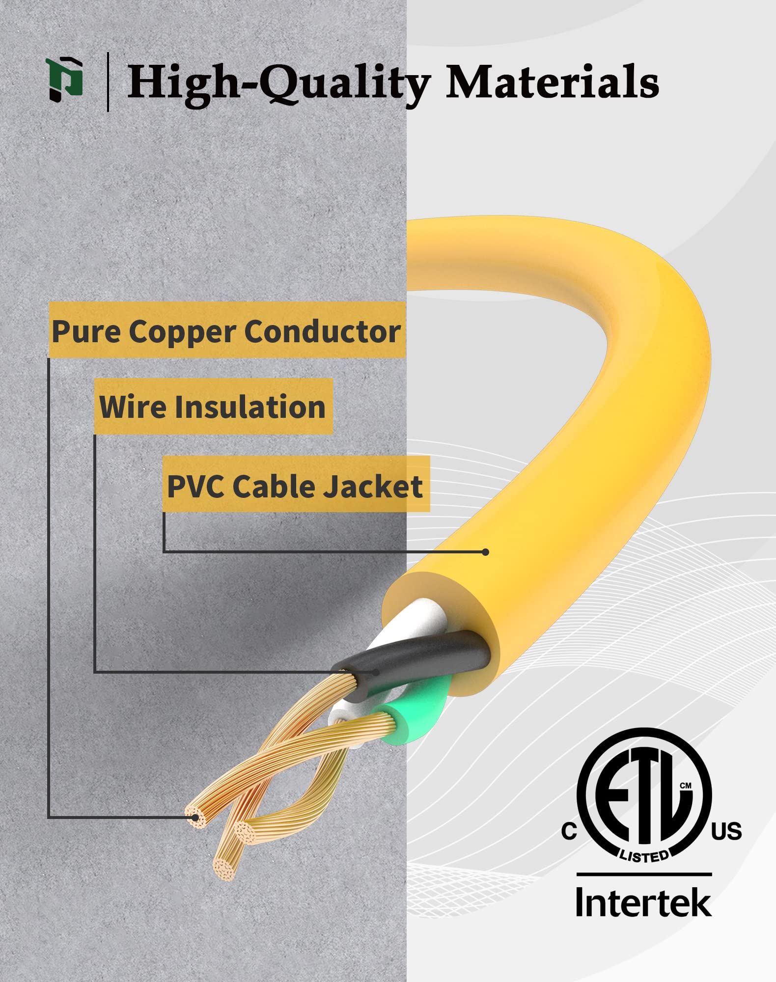 100Ft 12/3 Outdoor Extension Cord With 3 Outlets, Heavy Duty 12 Gauge 3 Prong Extension Cord Waterproof With Lighted End, 15A 12