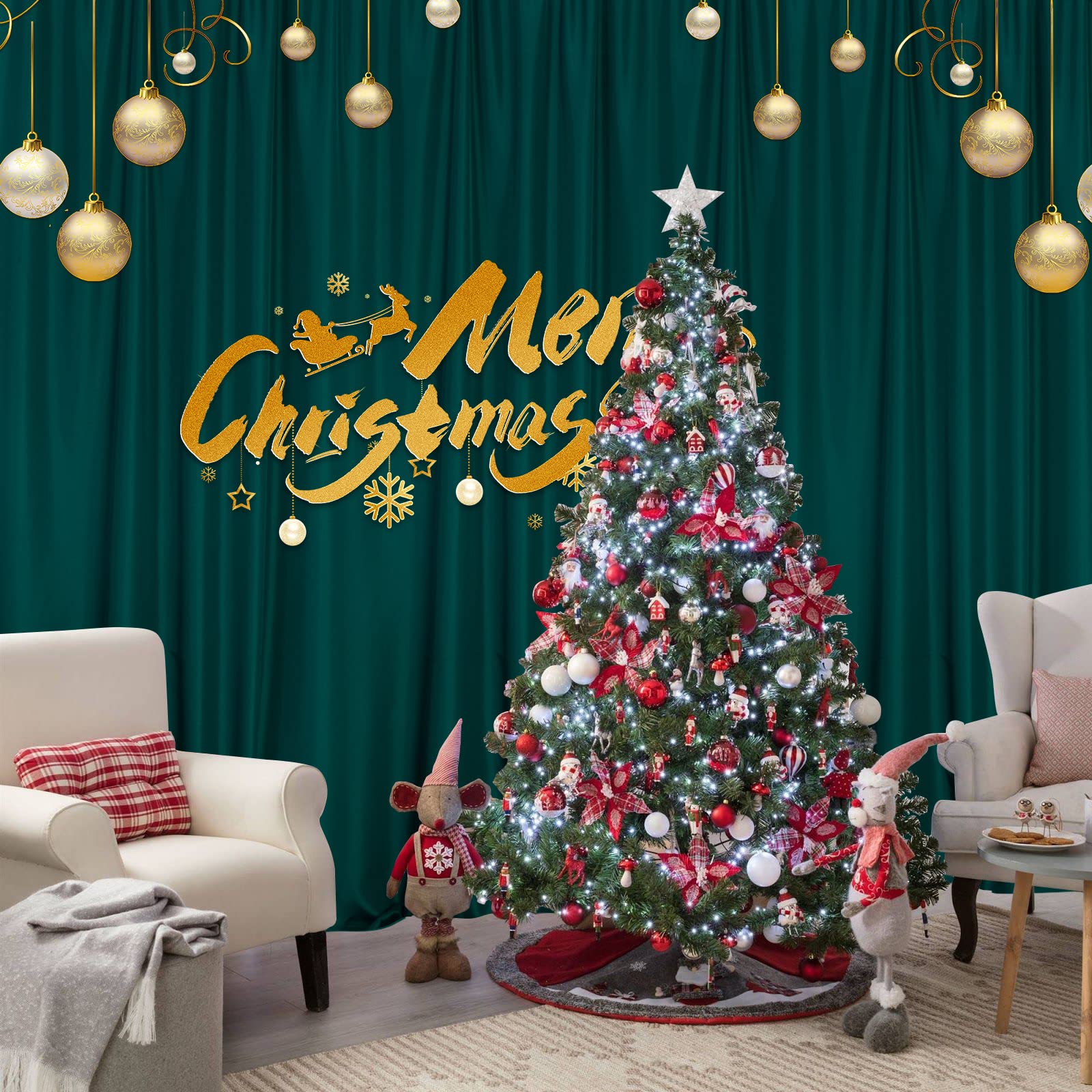 Mysky Home 10Ft X 10Ft Curtains Hunter Green Backdrop Curtains For Parties Wedding Curtains Stage Curtains Rod Pocket Sliding Dr