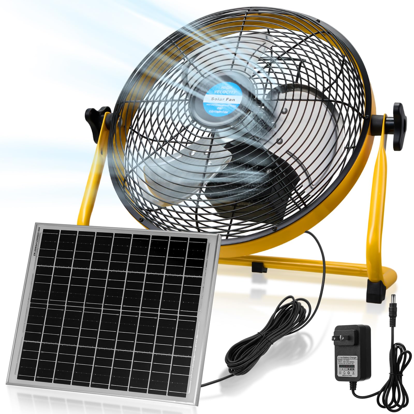 Tujoe 12 Inch Solar Panel Powered Fan, 2 in 1 Solar Panel or AC Charger Powered Fan 12W 9V Portable for Chicken Coop Greenhouse 