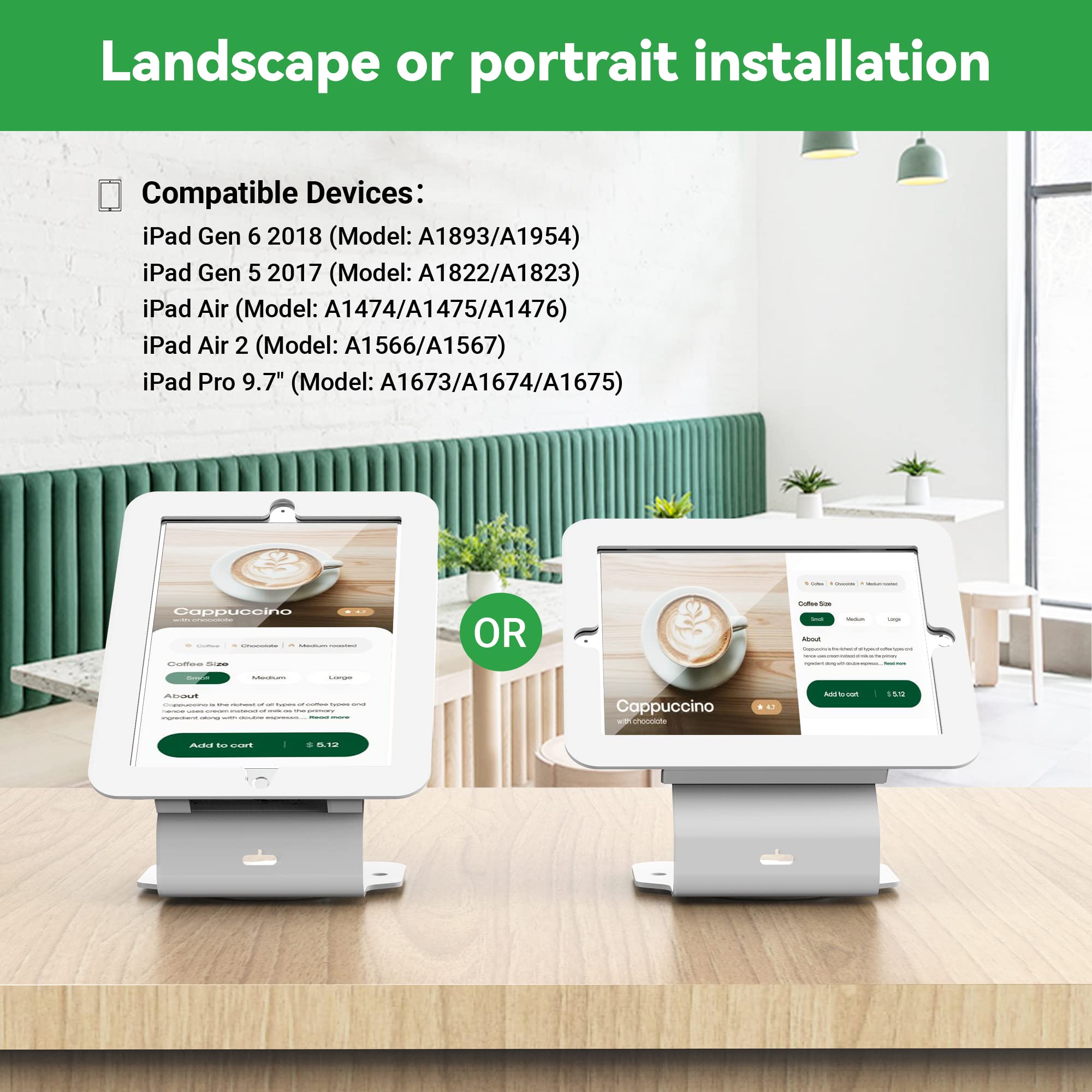 Pinikox Kiosk Pos Tablet Stand For Ipad Air 1, Air 2, Pro 9.7, Ipad 5Th, Ipad 6Th, Business Desktop Retail Ipad Stand With 360 S