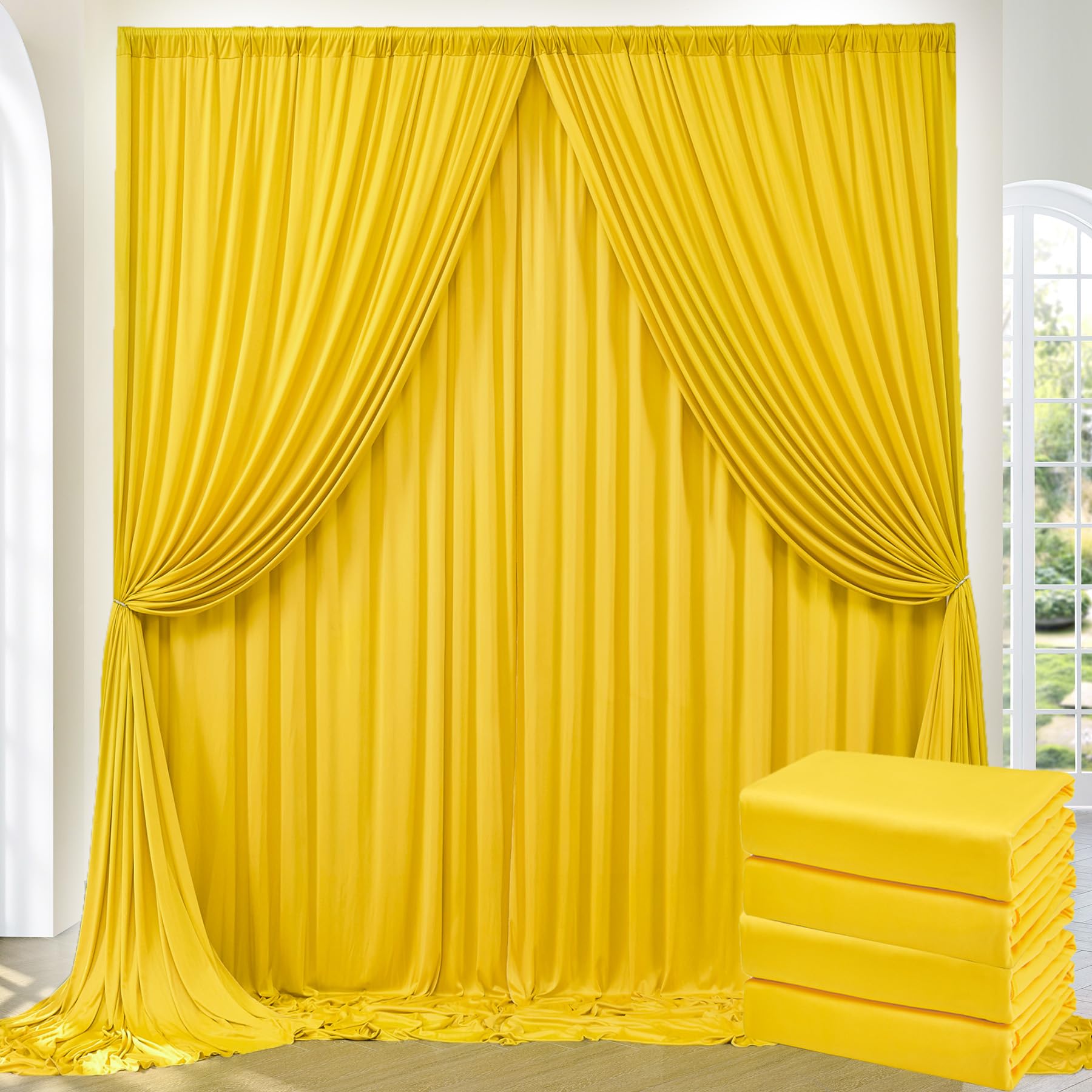 20Ft X 10Ft Wrinkle Free Yellow Backdrop Curtains For Parties, Thick Fabric Lemon Backdrop Drapes For Weddings Bee Sunflower Bir