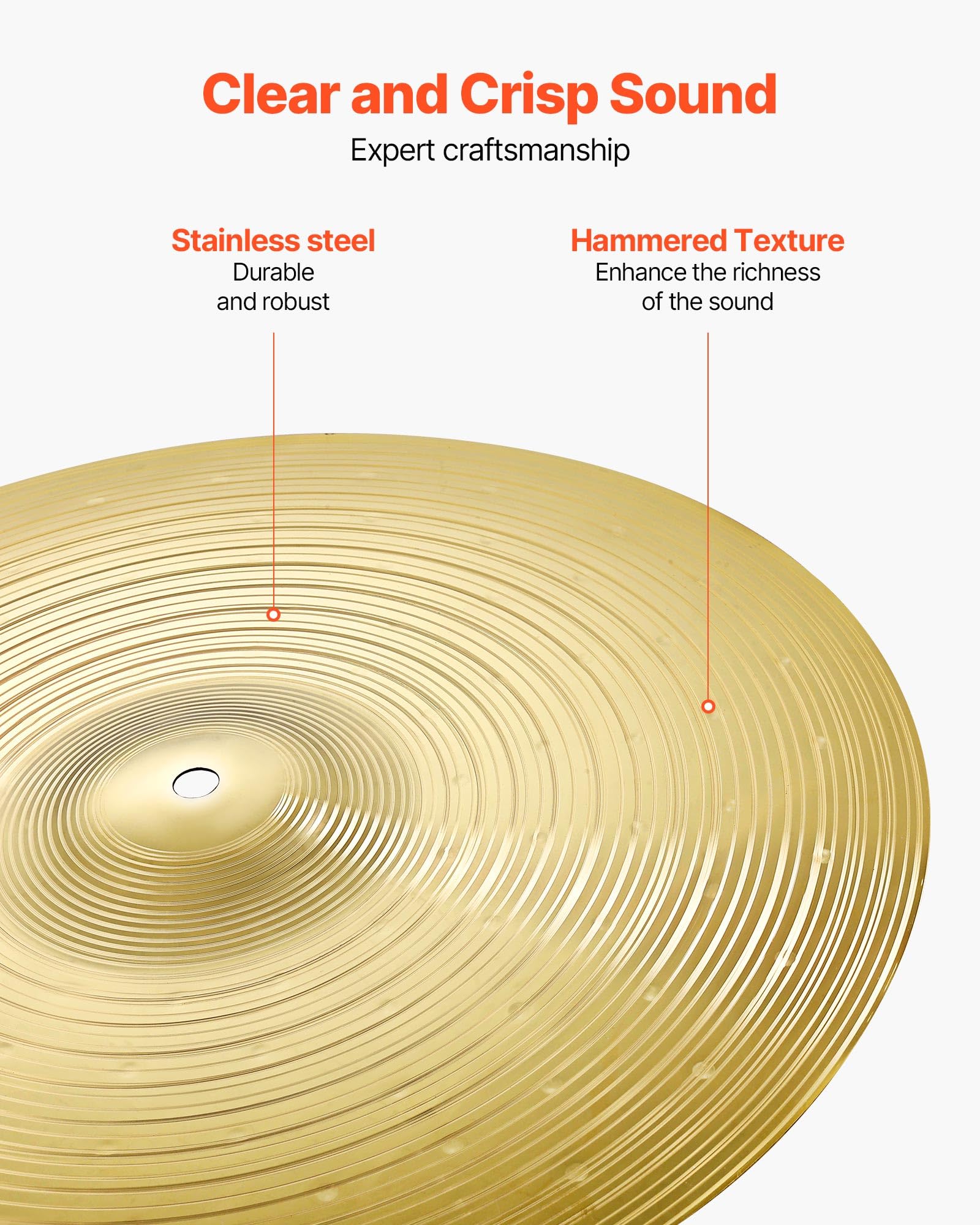 Vevor Cymbal Pack, 7 Pieces Cymbals For Drum Set, Alloy Cymbals Drum Set Includes 14 Hi-Hats, 16 Crash, 18 Crash, 20 Ride, 10 Sp