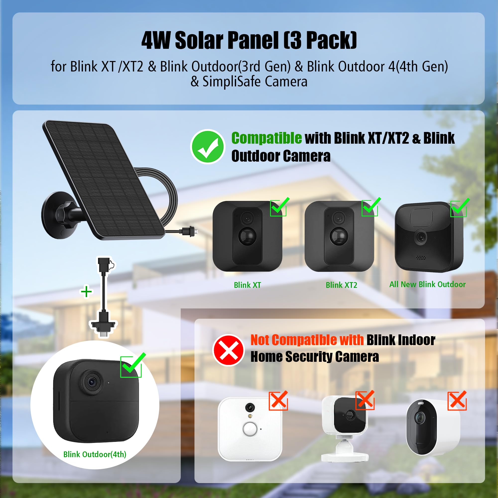 Rhorawill 3 Pack Solar Panel For Blink Outdoor 4(4Th Gen)/Blink Outdoor(3Rd Gen) Xt3 And Blink Xt2/Xt Camera(Not Included)/Blink