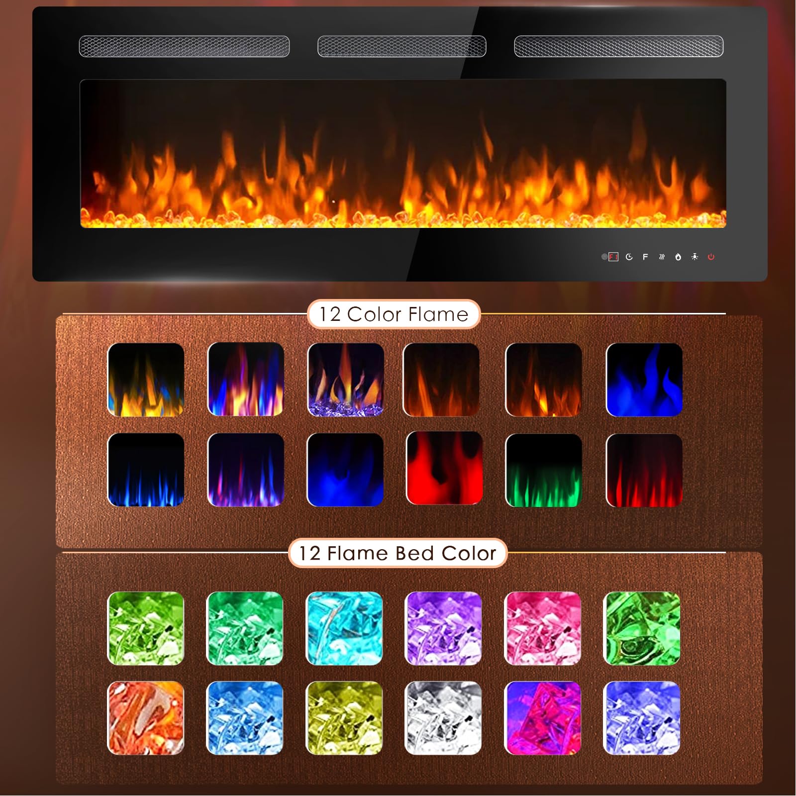 Lemberi 60 Inch Electric Fireplace Recessed And Wall Mounted,750/1500W Fireplace Heater And Linear Fireplace With Touch Screen C