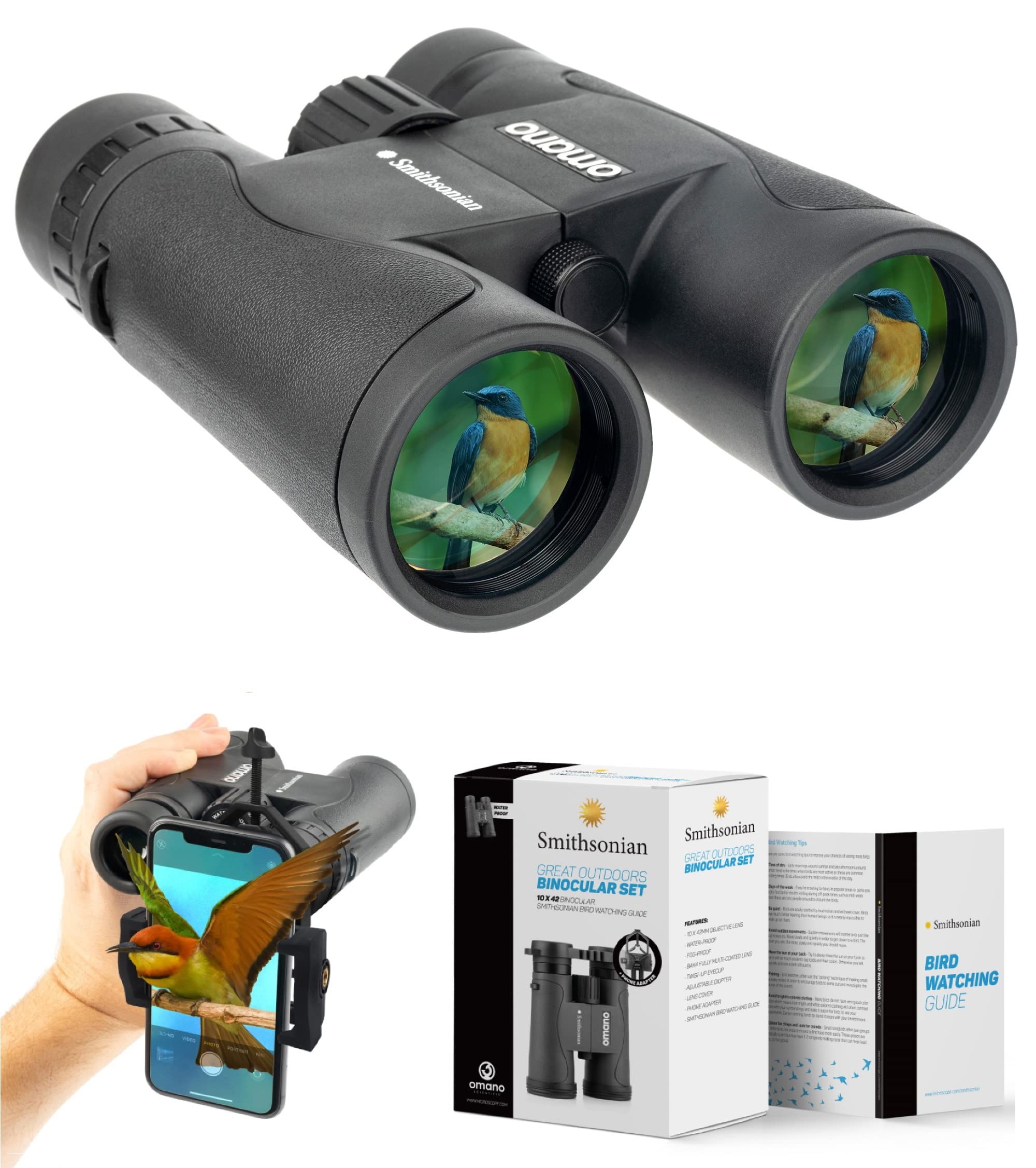 Bird Watching Binoculars For Adults By Smithsonian   10X42 Binoculars For Bird Watching, Hiking, Travel   Birding Binoculars Wit