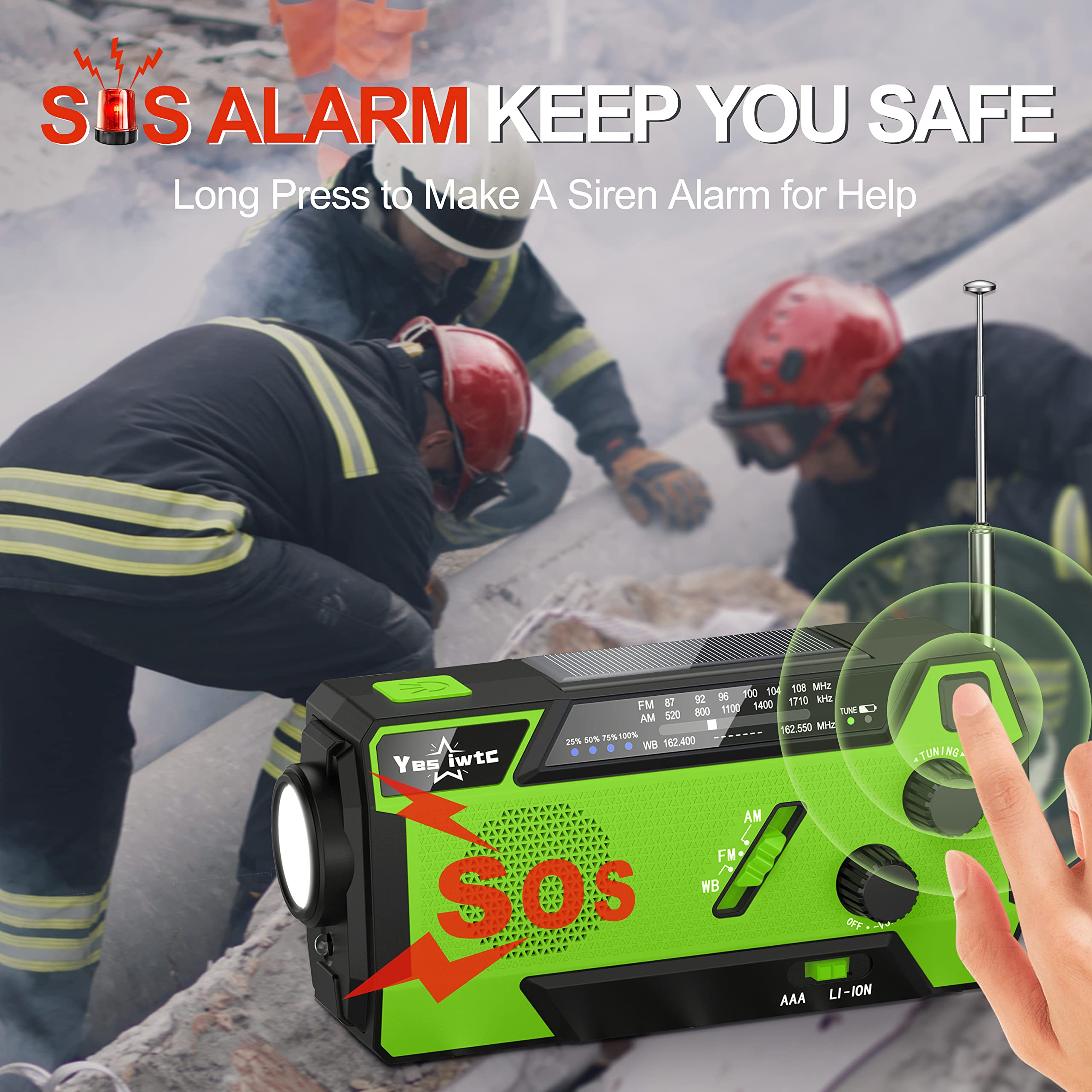 Yesiwtc 7400Mwh Noaa Emergency Weather Radio With 3 In 1 Charging Cable Emergency Radio Solar Hand Crank Alert Radio 3 Power Sup