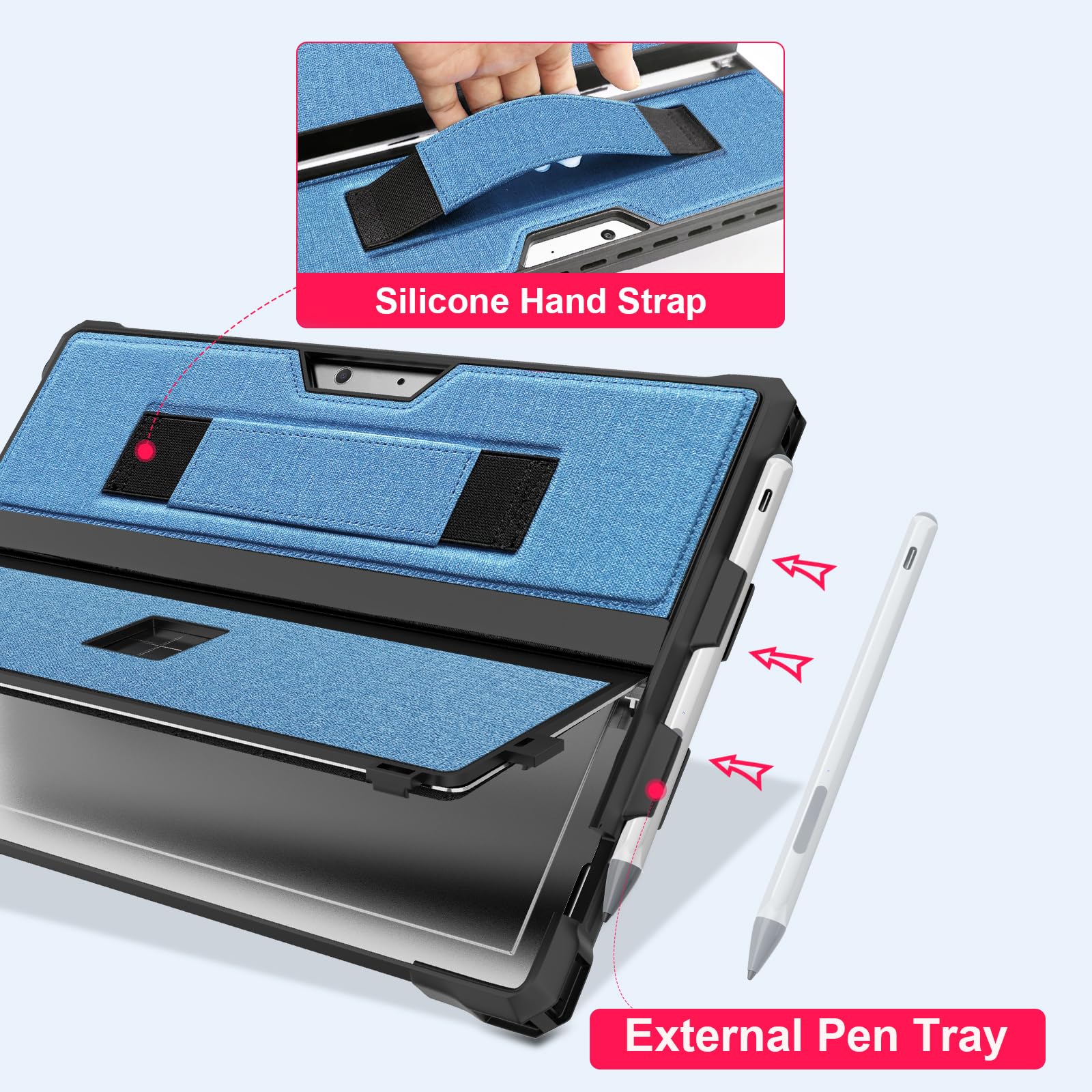 Case For 12.3'' Microsoft Surface Pro 7+/Pro 7/Pro 6/Pro 5/Pro 4/Pro Lte Protective Rugged Cover Case, With Stylus Pen Holder An