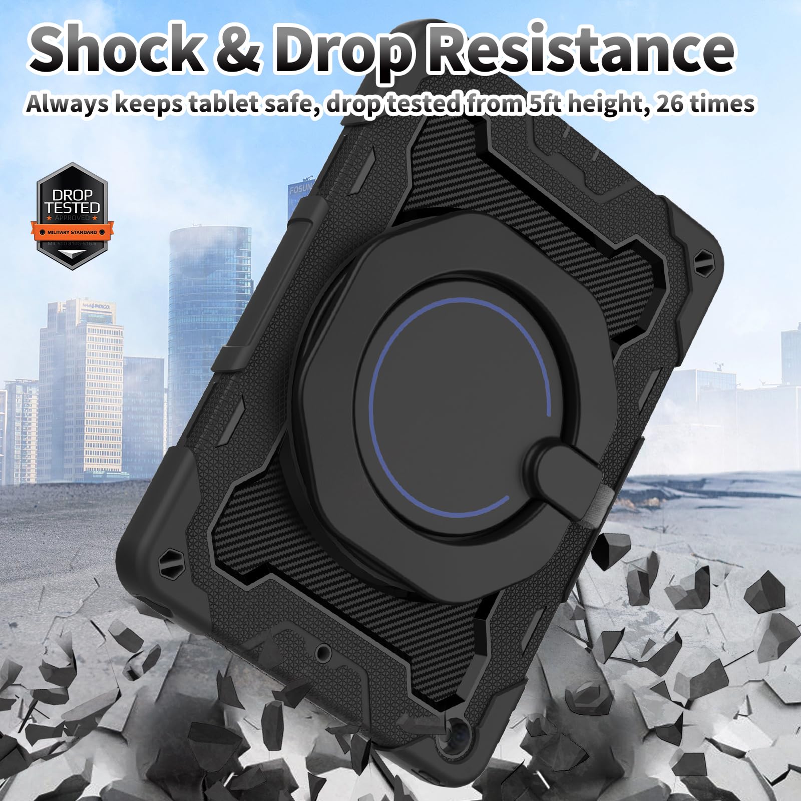 Roiskin For Ipad 10.2 Case 9Th 8Th 7Th Generation With Screen Protector [15Ft Drop Protection], 360 Rotating Kickstand Shoulder