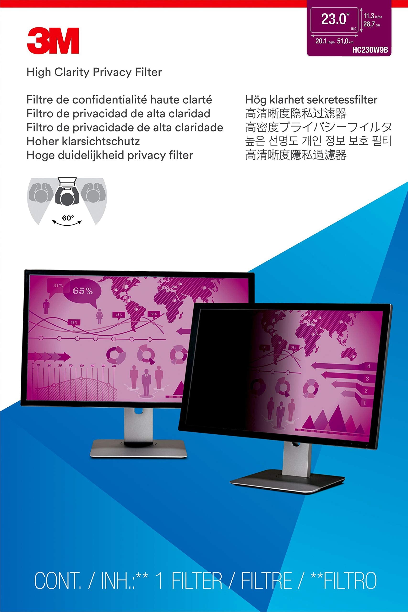 3M High Clarity Privacy Filter For 23.0 Widescreen Monitor (Hc230W9B)