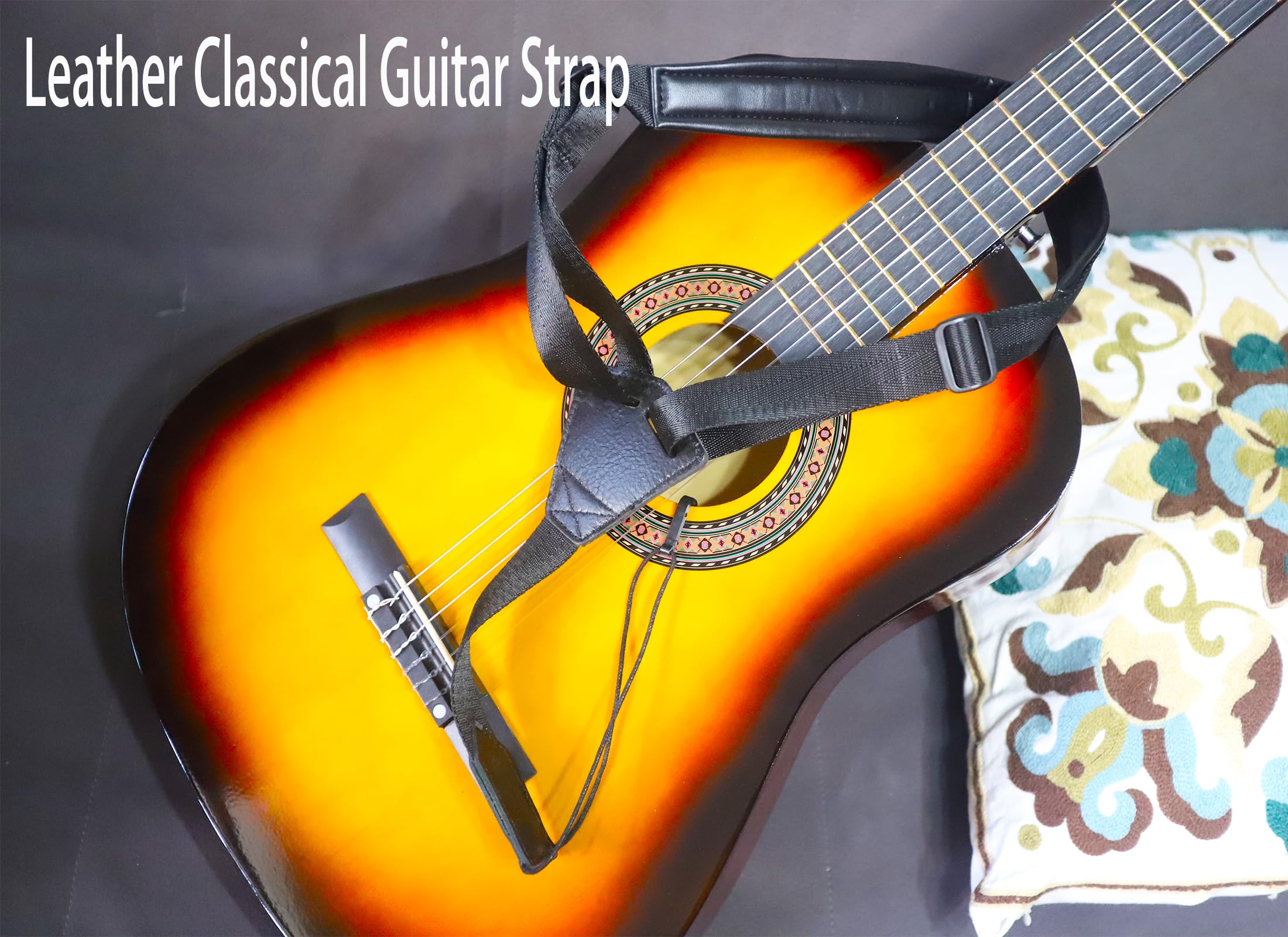 Rauyivany Classical Guitar Strap,Soft Leather Shoulder Strap Width 1.5 In, Length Adjustable 28 33.5 In, Suitable For Classical