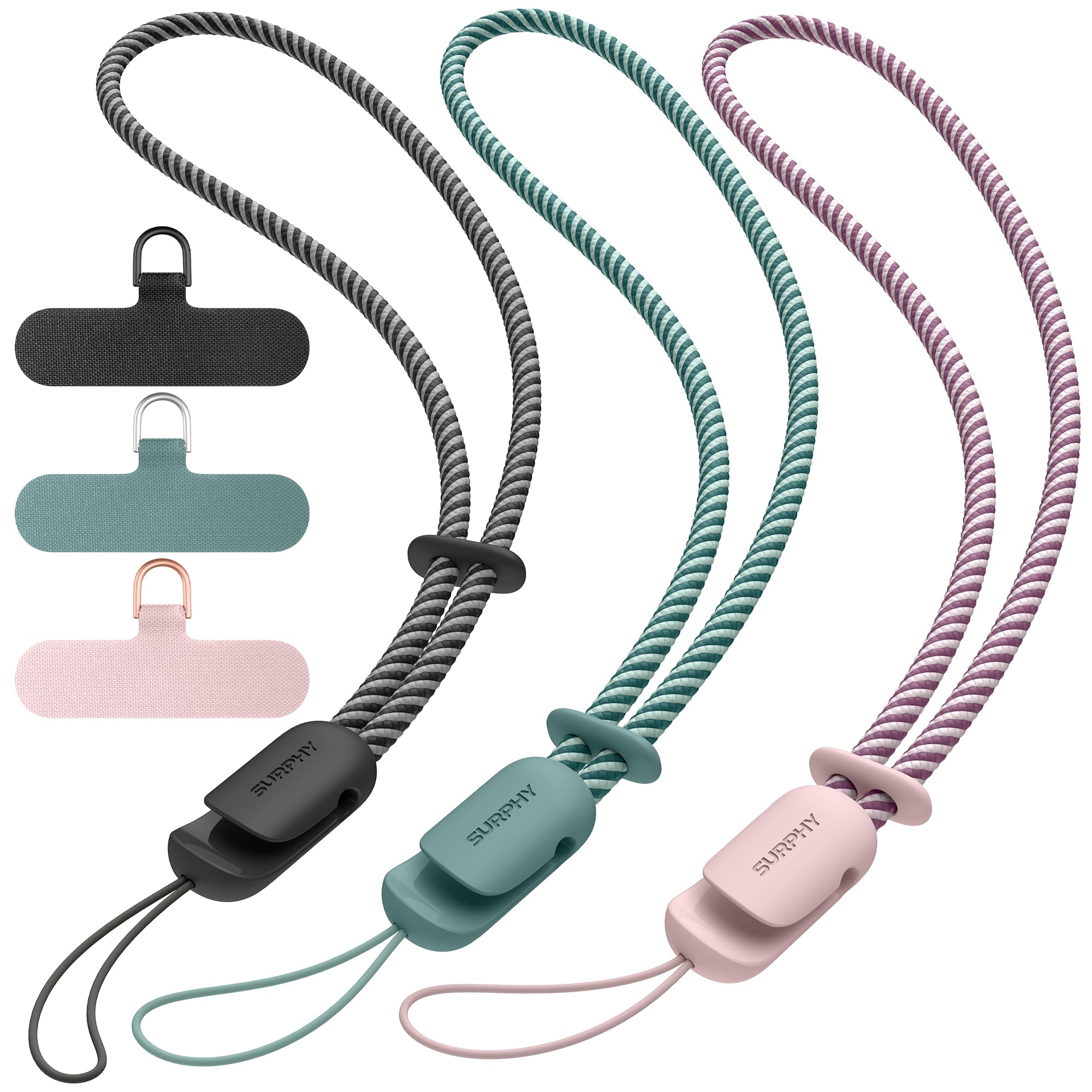 SURPHY 3 Pack Phone Wrist Strap with CellPhone Tether Tab, Cellphone Lanyard, Anti Theft Phone Strap with 2-Color Braided, Wrist