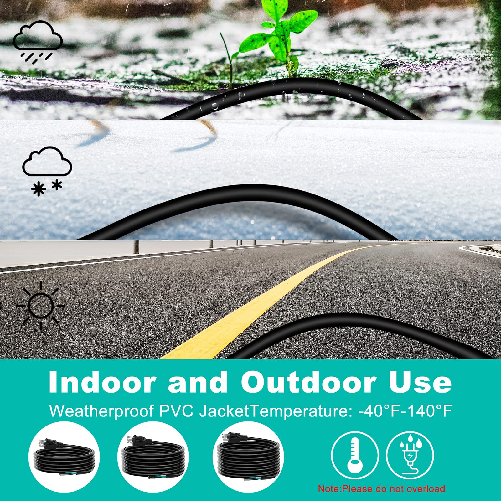 6 Ft 12 Awg 3 Prong Replacement Power Cord, 20 Amp 12 Gauge 3 Conductor Wire Extension Cable With Pigtail Open Wiring End.