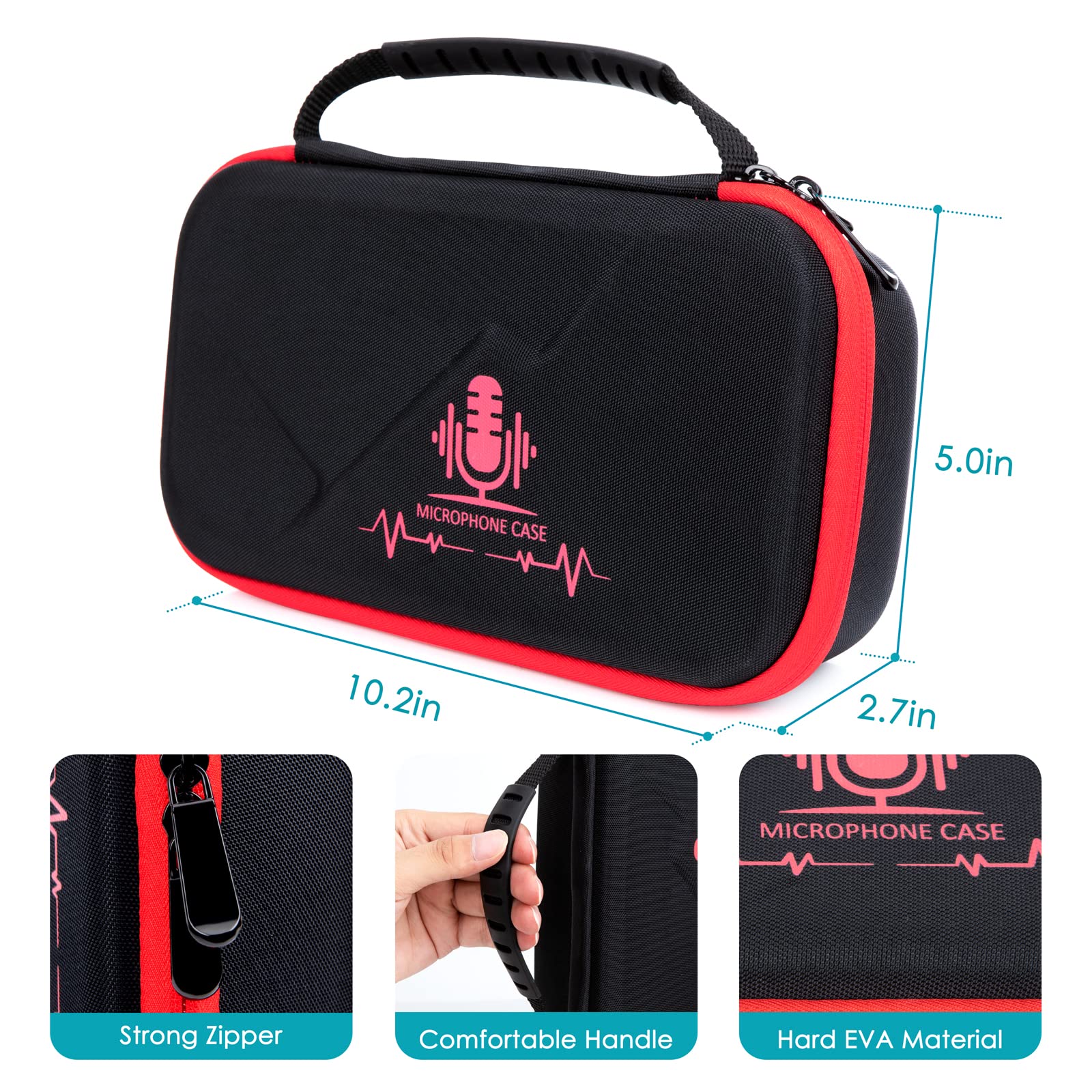 YOUSHARES MV7 Microphone Case Bag with Mic Cover Foam   Mic Case Hard Carring Case with Windshield Compatible with Shure MV7 USB Condenser Microphone