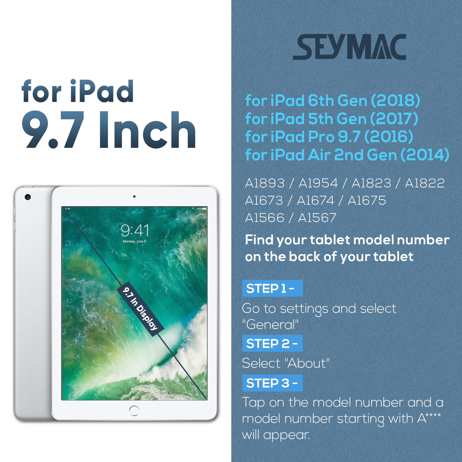 Seymac Case For Ipad 6Th/5Th Generation Case 9.7 Inch For Kids, Full Body Shockproof Heavy Duty Protective Case With Screen Protector, Stand/Hand/Shoulder Strap For Ipad Air 2/ Pro 9.7, Light Blue