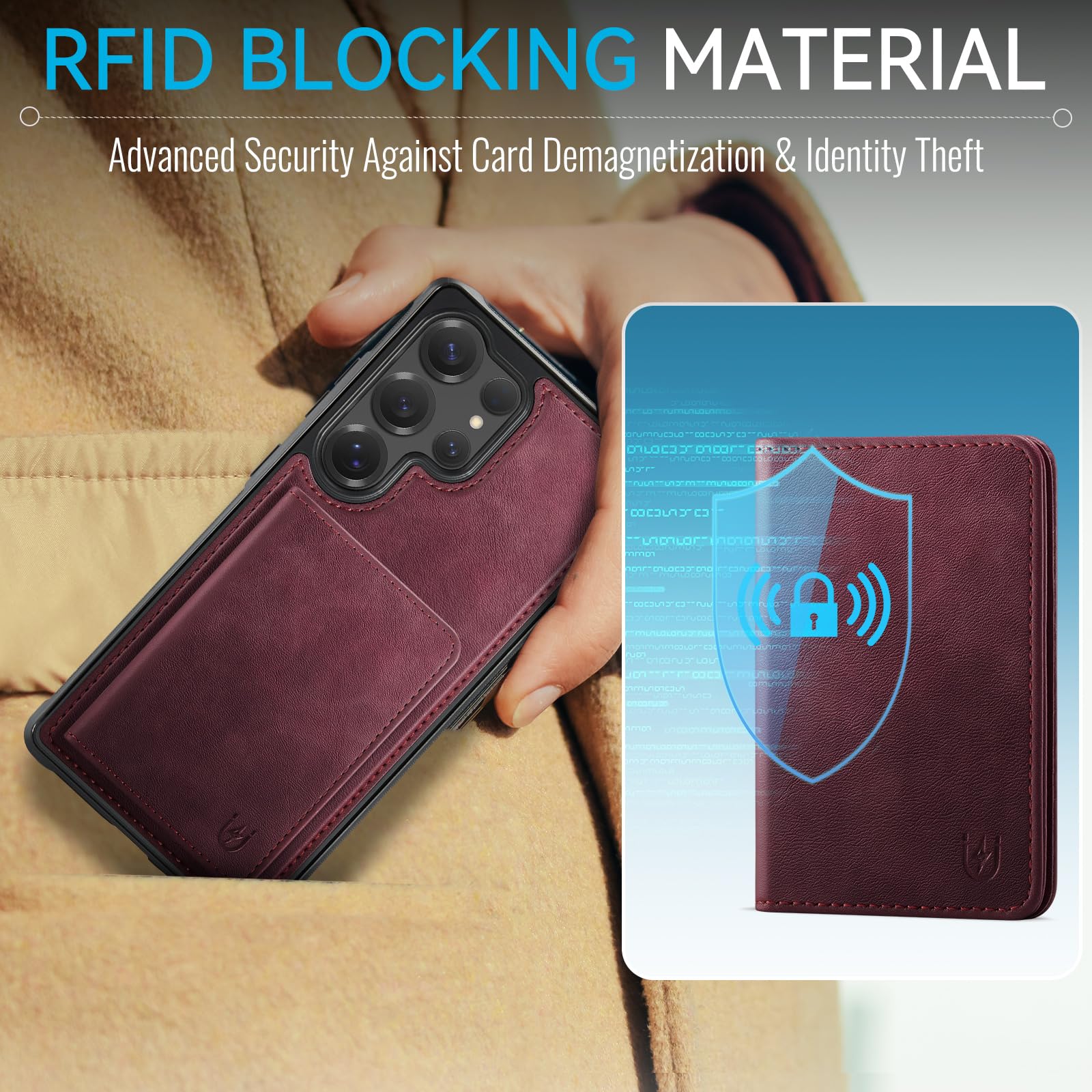 Usroom Compatible With Magsafe For Samsung Galaxy S25 Ultra Wallet Case Magnetic Card Holder, Rfid Blocking Detachable Kickstand