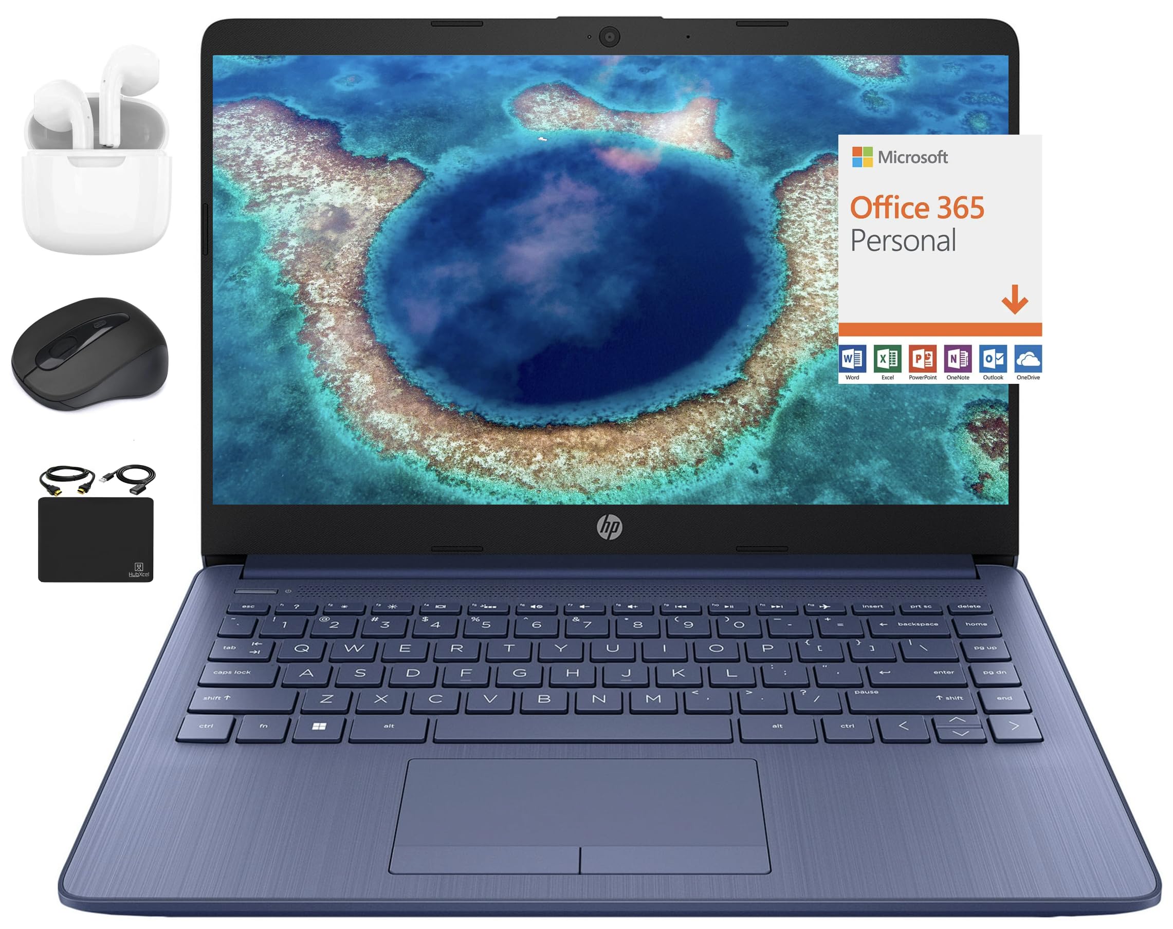 HP New 14 HD Ultral Light Thin Laptop, Quad-Core Intel Celeron Processor, 8GB RAM, 192GB (64GB eMMC+ 128GB Card), Wi-Fi, Upto 11