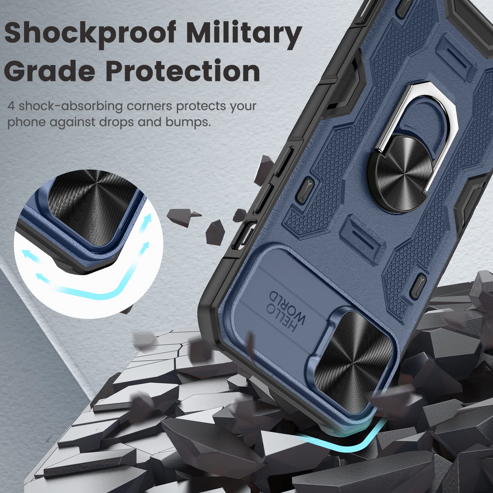 Caka Case For Iphone 14, Iphone 13 Case With Kickstand Stand Ring & Camera Cover For Men Magnetic Magnet Slide Lens Protection P