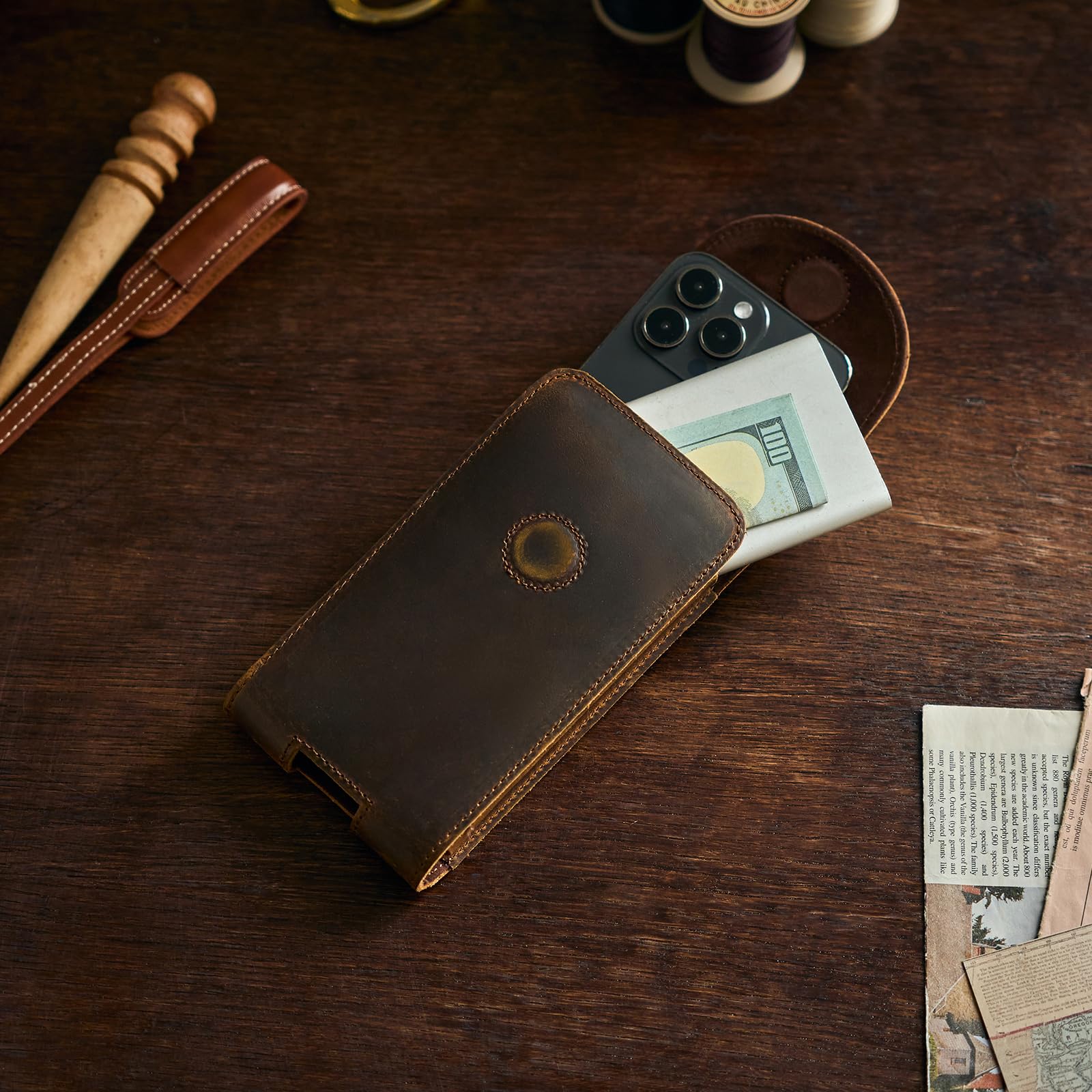 Hengwin Genuine Leather Phone Holster Fits For Iphone 16 Pro Max 15 Pro Max 14 Pro Max Samsung Galaxy S25 Plus S24 Ultra A54 Pou