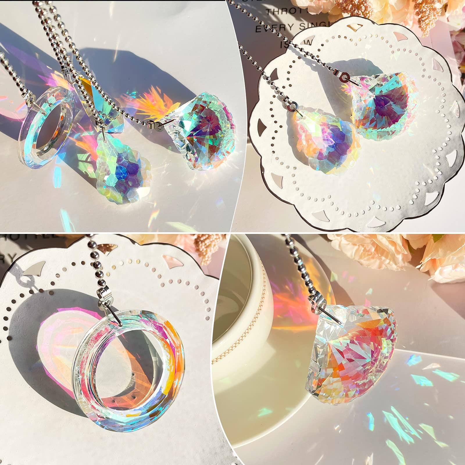 4 Pieces Crystal Ceiling Fan Pull Chain Decorative Rainbow Light Pull Chain Extension 20 Inch Ceiling Fan Chain Ornament With Ba