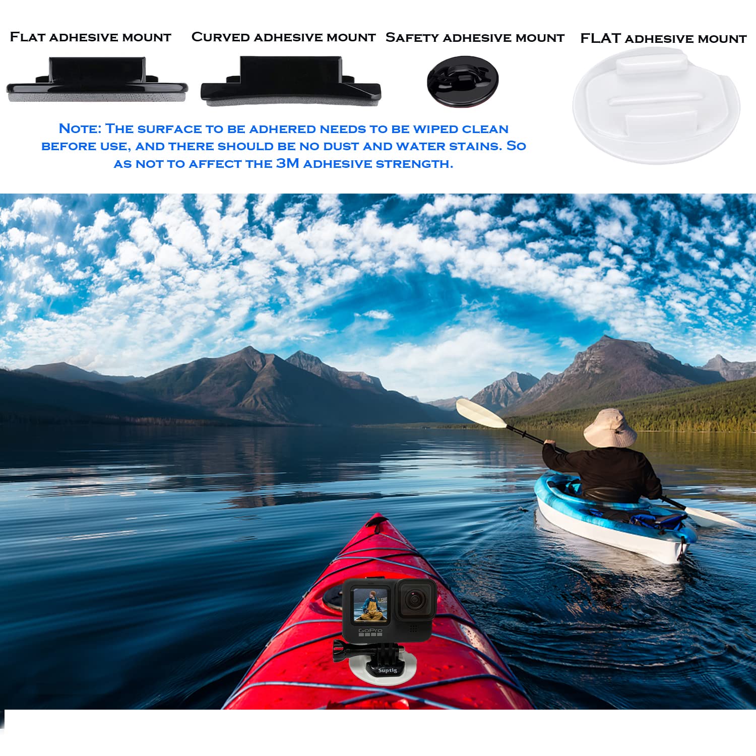 Suptig Helmet Adhesive Sticky Mounts for Gopro Hero 13/Hero 12/11/10/9/8/7/6/5/4/3/2/ Hero Session Gopro Max, Akaso, DJI osmo More Action Cameras