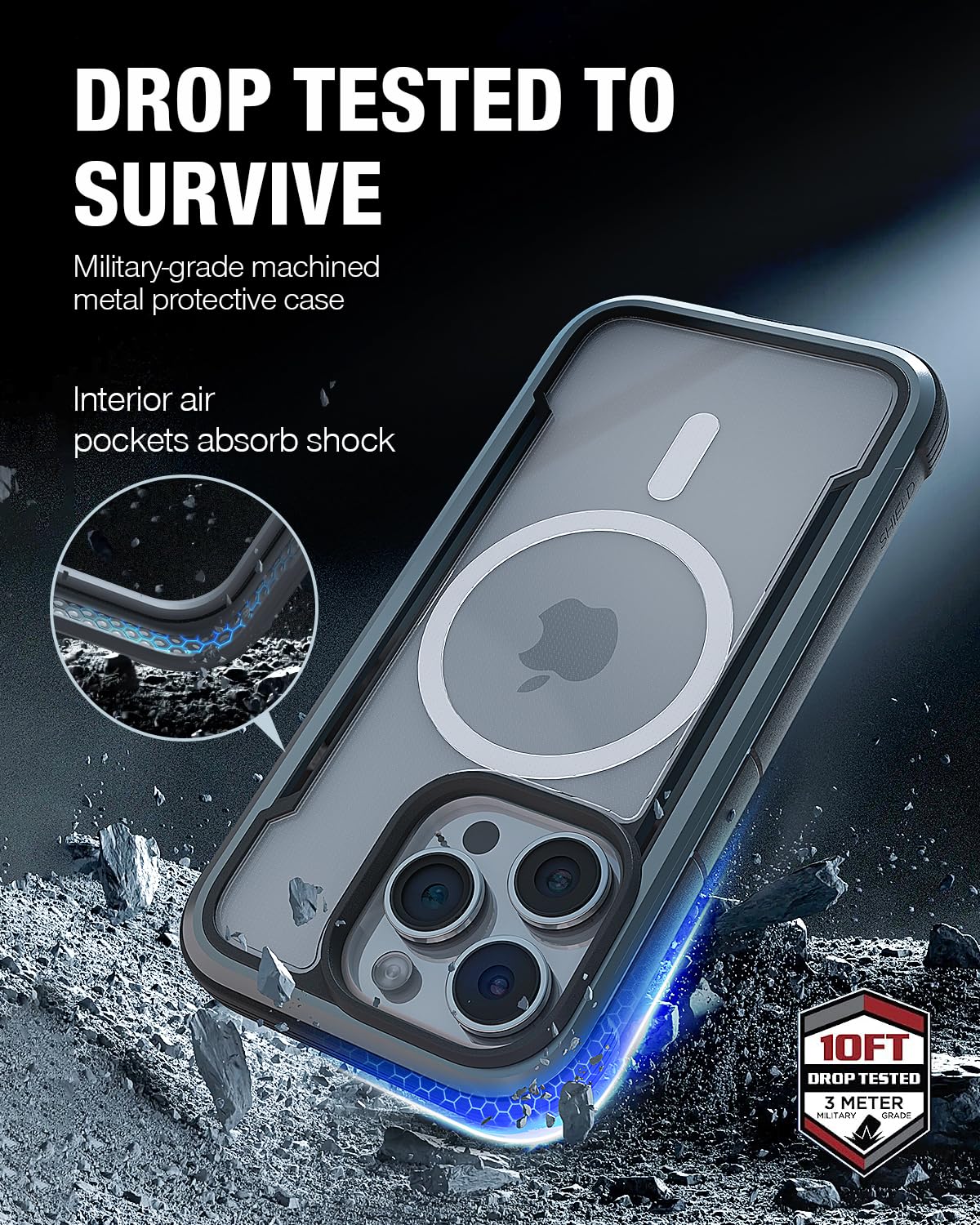 Raptic Shield Magnetic For Iphone 15 Pro Case, Compatible With Magsafe, Shockproof Protective Clear Case, Military Grade 10Ft Dr