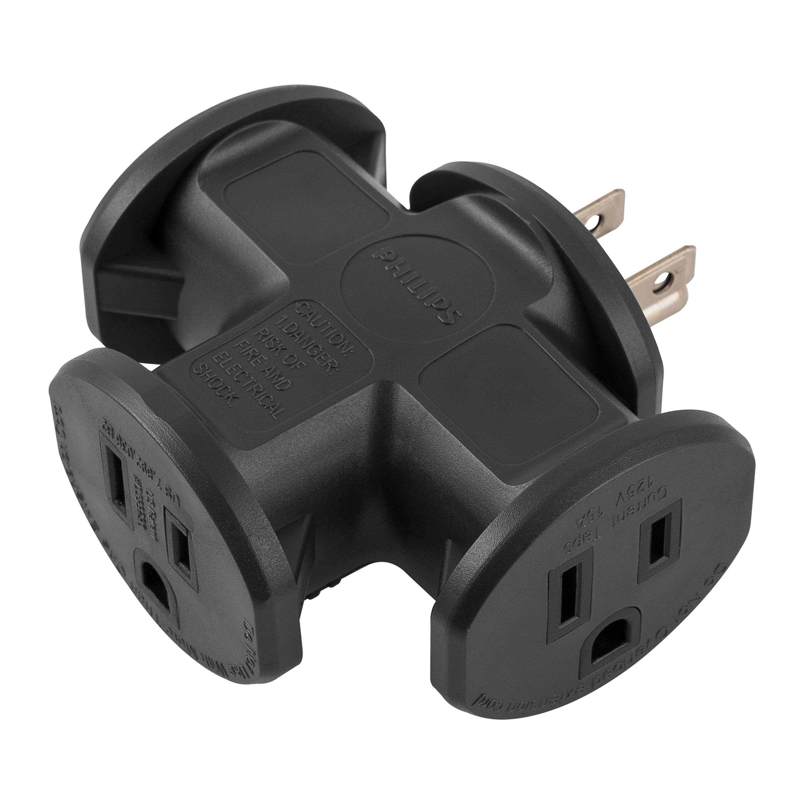 Philips 3 Outlet Extender, T Shaped Adapter Spaced, Grounded Wall Tap, 3 Prong, Multiple Plug, Power Splitter, Cruise Essentials