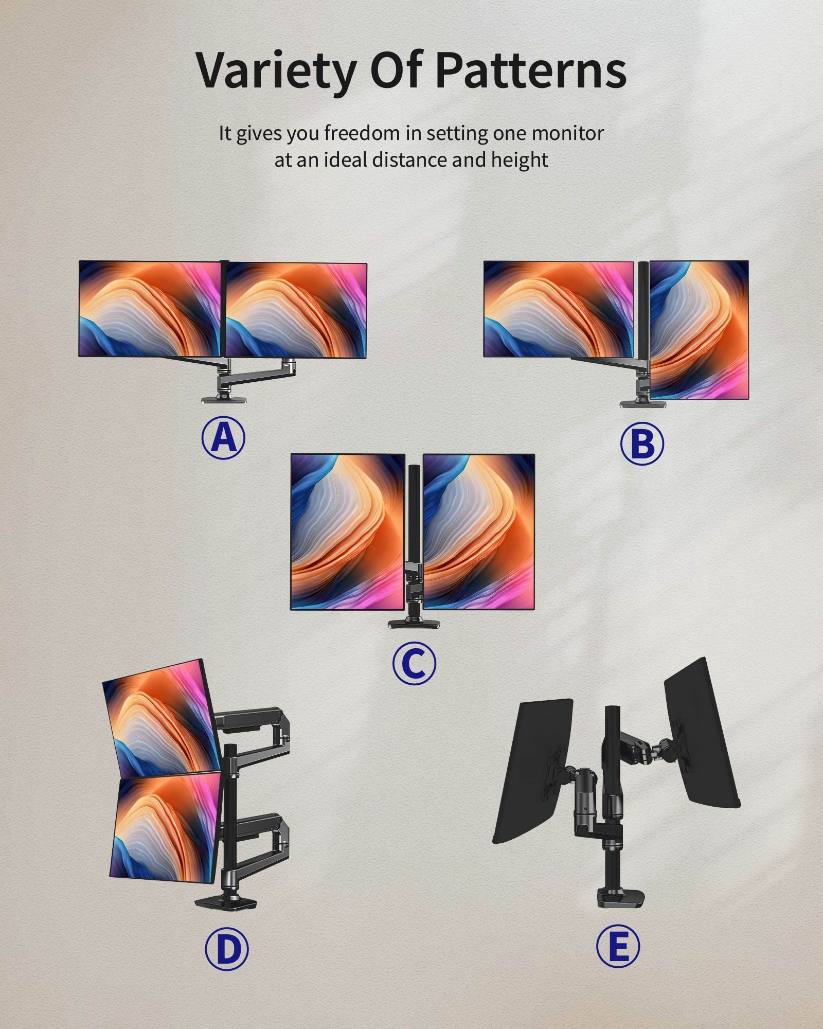 Ergounion Dual Monitor Stand For Desk, Vertical Dual Monitor Mount With Wide Range Of Motion, Dual Monitor Arm For 17 40'' Scree