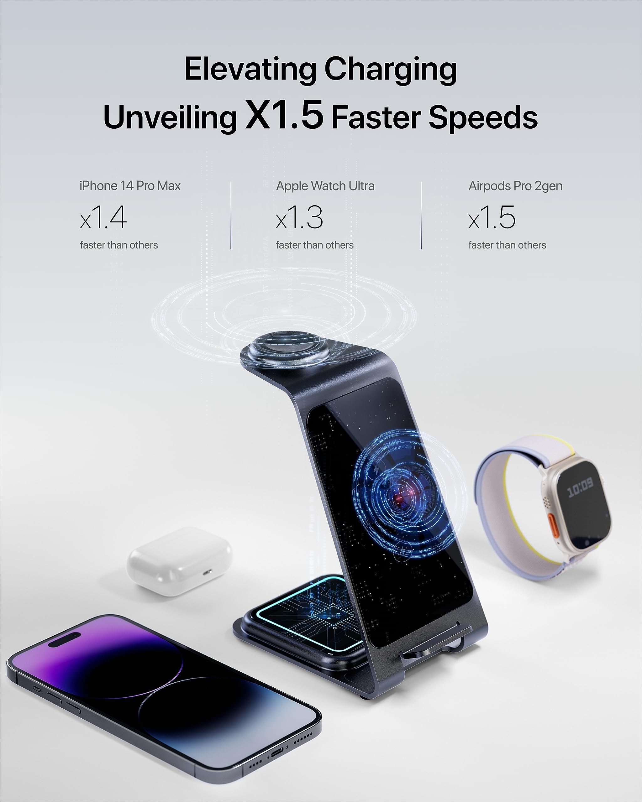 Intoval 3 In 1 Wireless Charging Station For Iphone 16 Pro/16/16 Pro Max/15 Pro/15/15 Pro Max/14 Pro/14/14 Pro Max, For Apple Wa