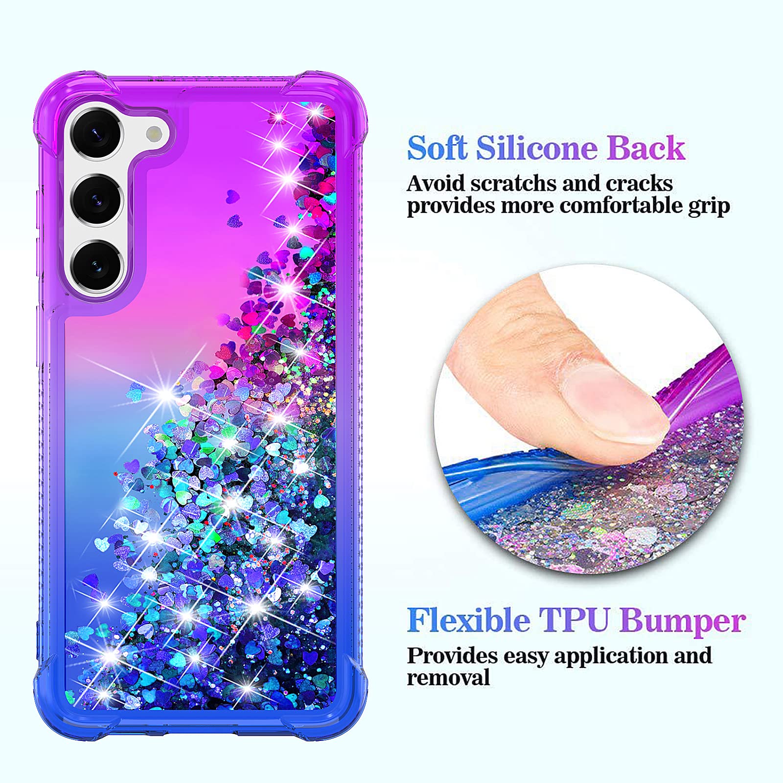 YZOK Samsung Galaxy S23 Plus Phone Case Gradient Quicksand Glitter Liquid TPU Purple/Blue