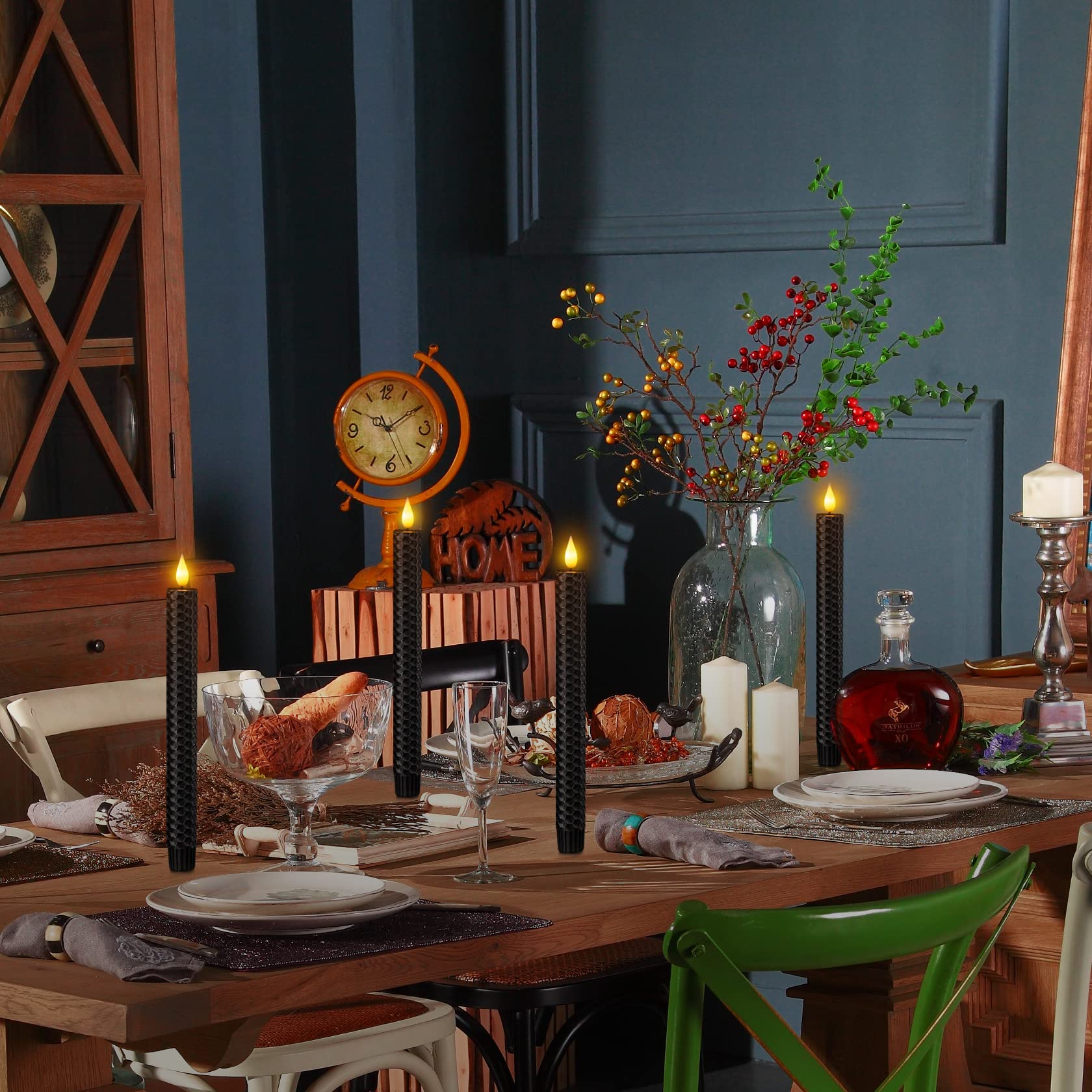 Soulbay Black Flameless Taper Candles, 9.7'' Battery Operated Real Wax Honeycomb Led Window Candle Sticks With Remote & Timer, F