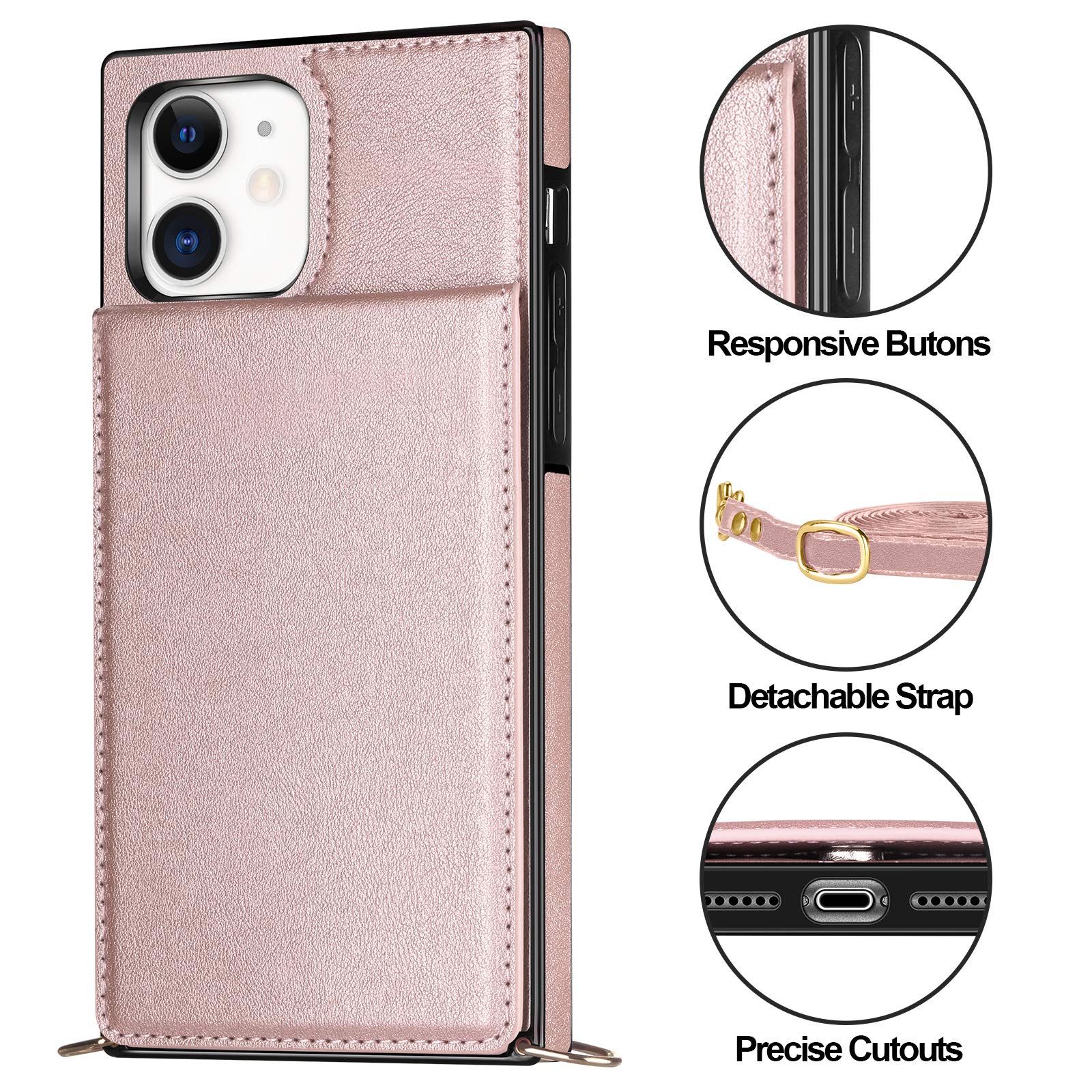 Vofolen For Iphone 11 Wallet Case With Card Holder Crossbody Lanyard Strap Leather Case Wallet With Magnetic Clasp Kickstand Hea