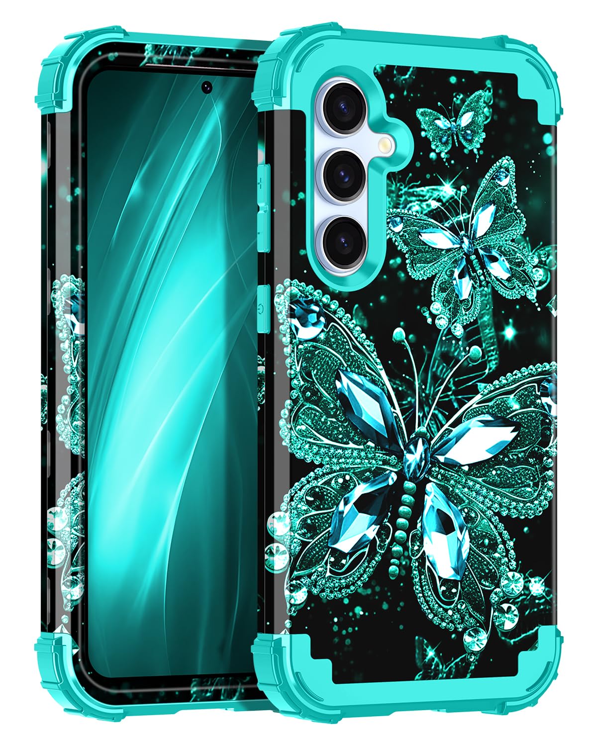 Miqala for Galaxy S24 FE 5G Case,Glow in The Dark Three Layer Heavy Duty Shockproof Full Body Hard Plastic Bumper+Soft Silicone 